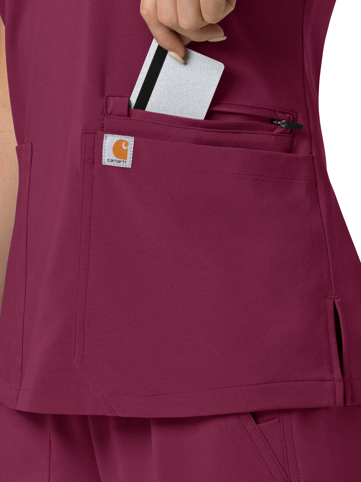 Women's Three-Pocket Flex Panel V-Neck Top - C13210 - Wine