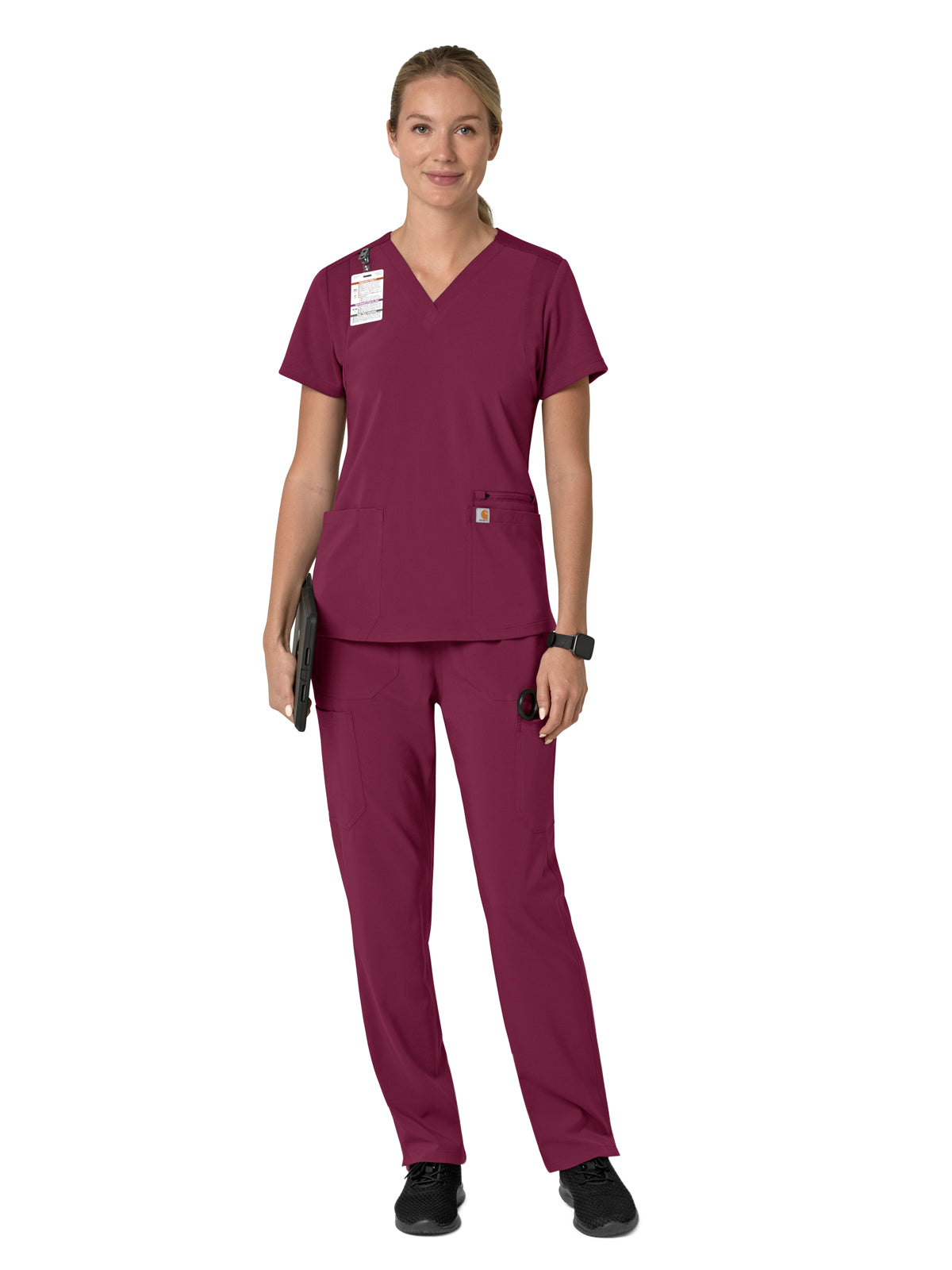 Women's Three-Pocket Flex Panel V-Neck Top - C13210 - Wine