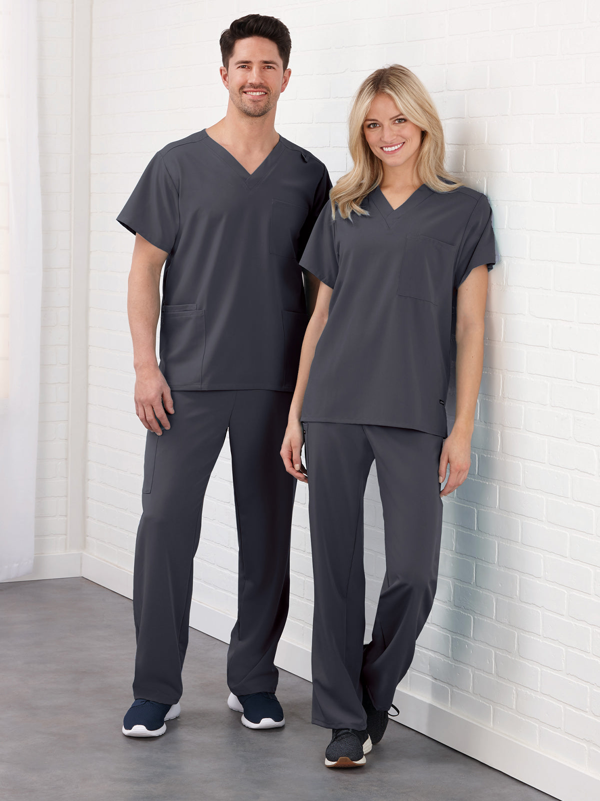 Unisex 4-Pocket V-Neck Top - 2371 - Charcoal