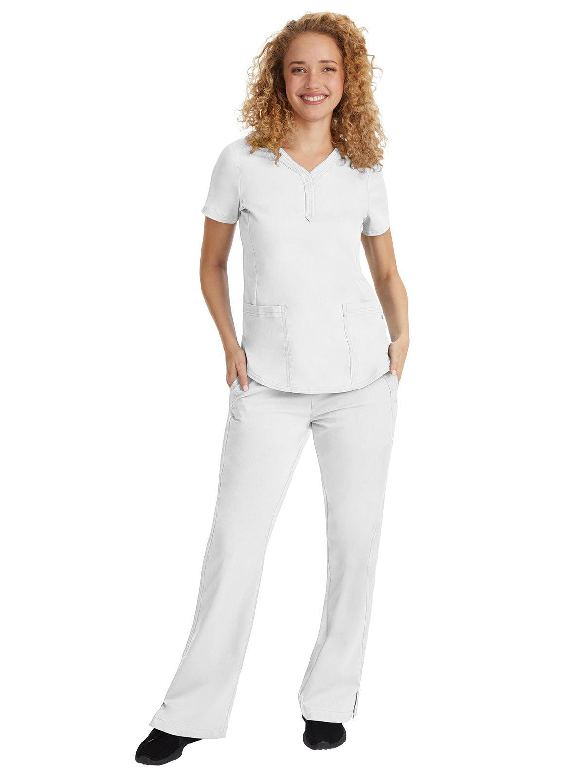 Women's 2-Pocket Jane Triple-Needle Stitching Top - 2167 - White