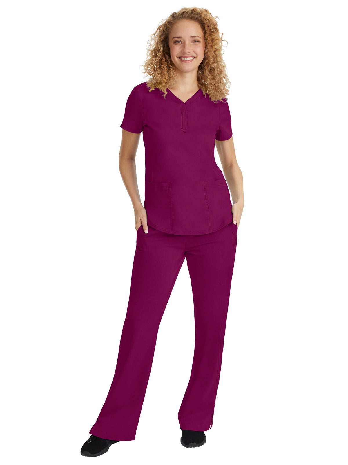 Women's 2-Pocket Jane Triple-Needle Stitching Top - 2167 - Wine