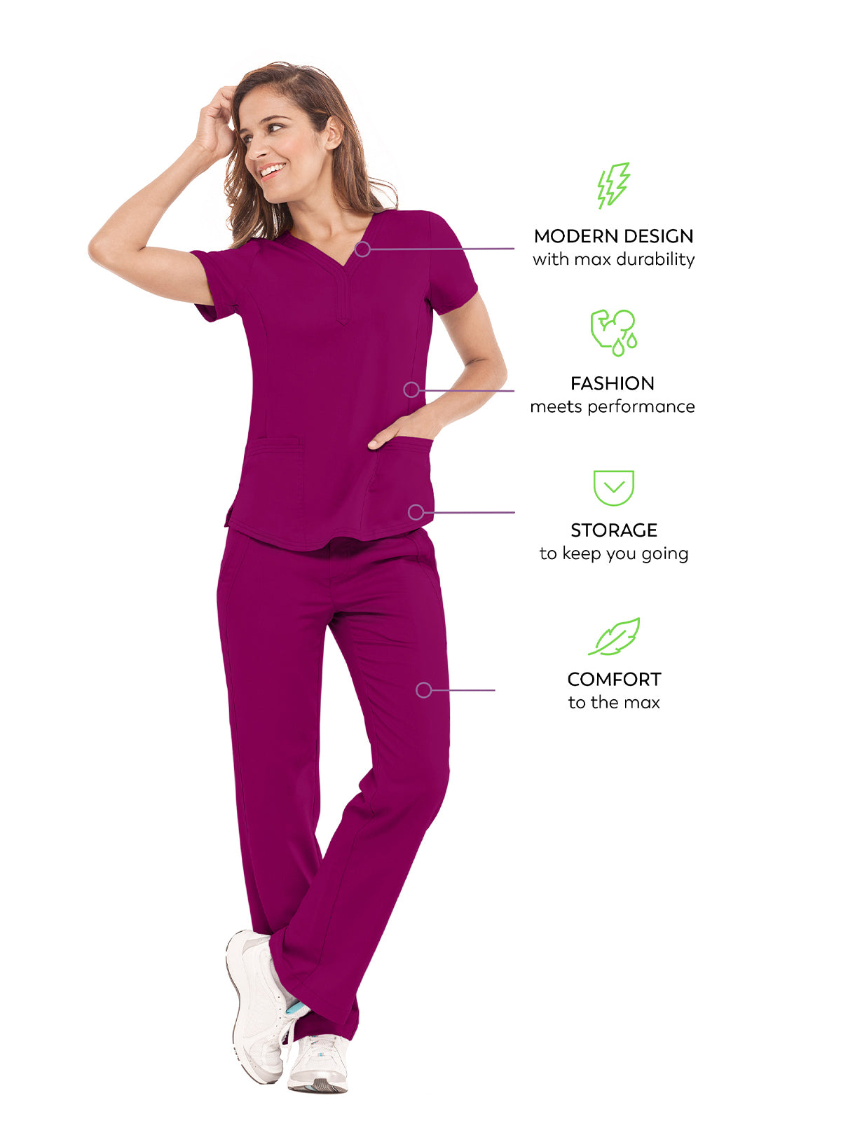 Women's 2-Pocket Jane Triple-Needle Stitching Top - 2167 - Wine