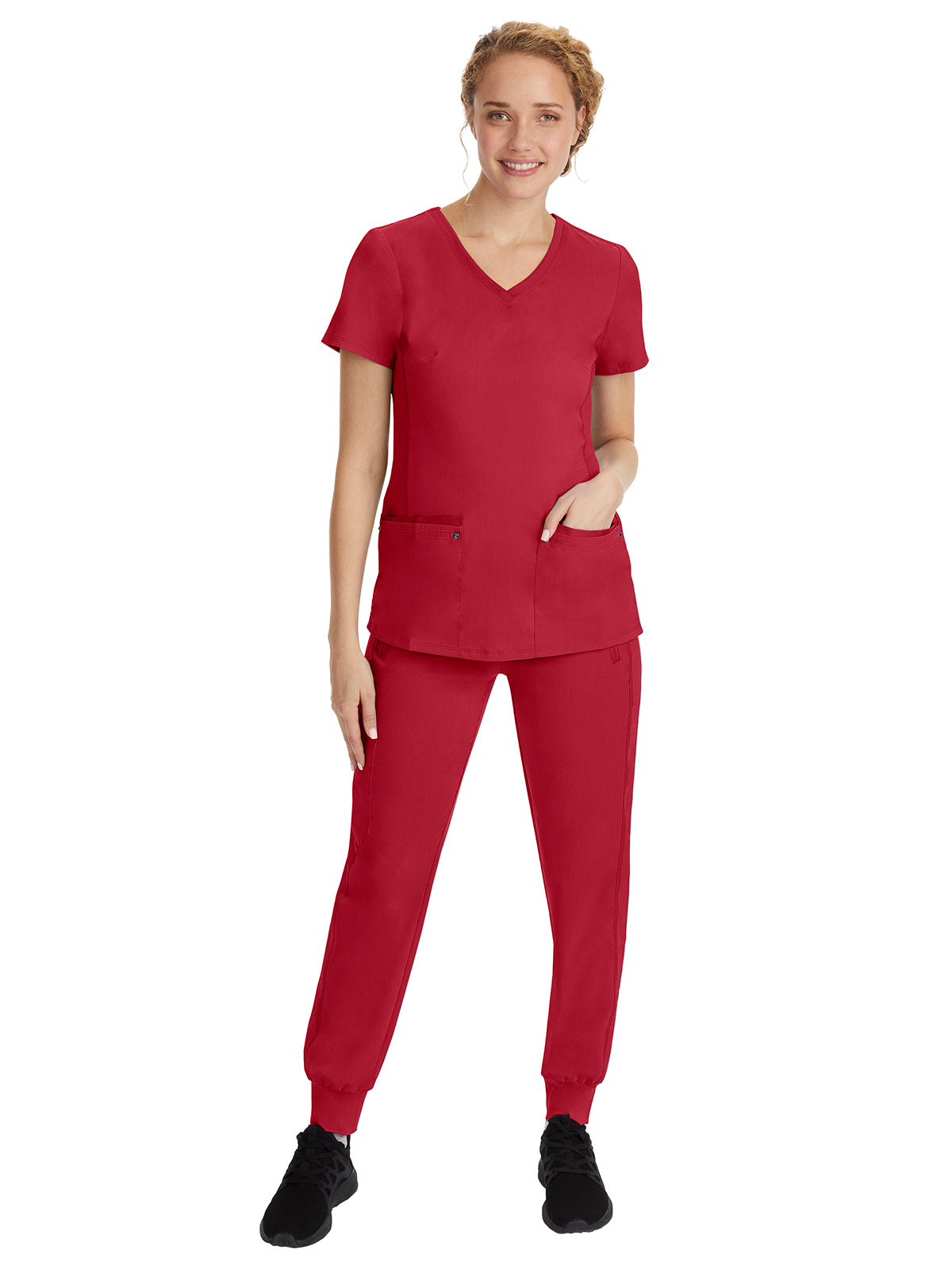 Women's 2-Pocket Juliet Stylish V-Neck Top - 2245 - Red