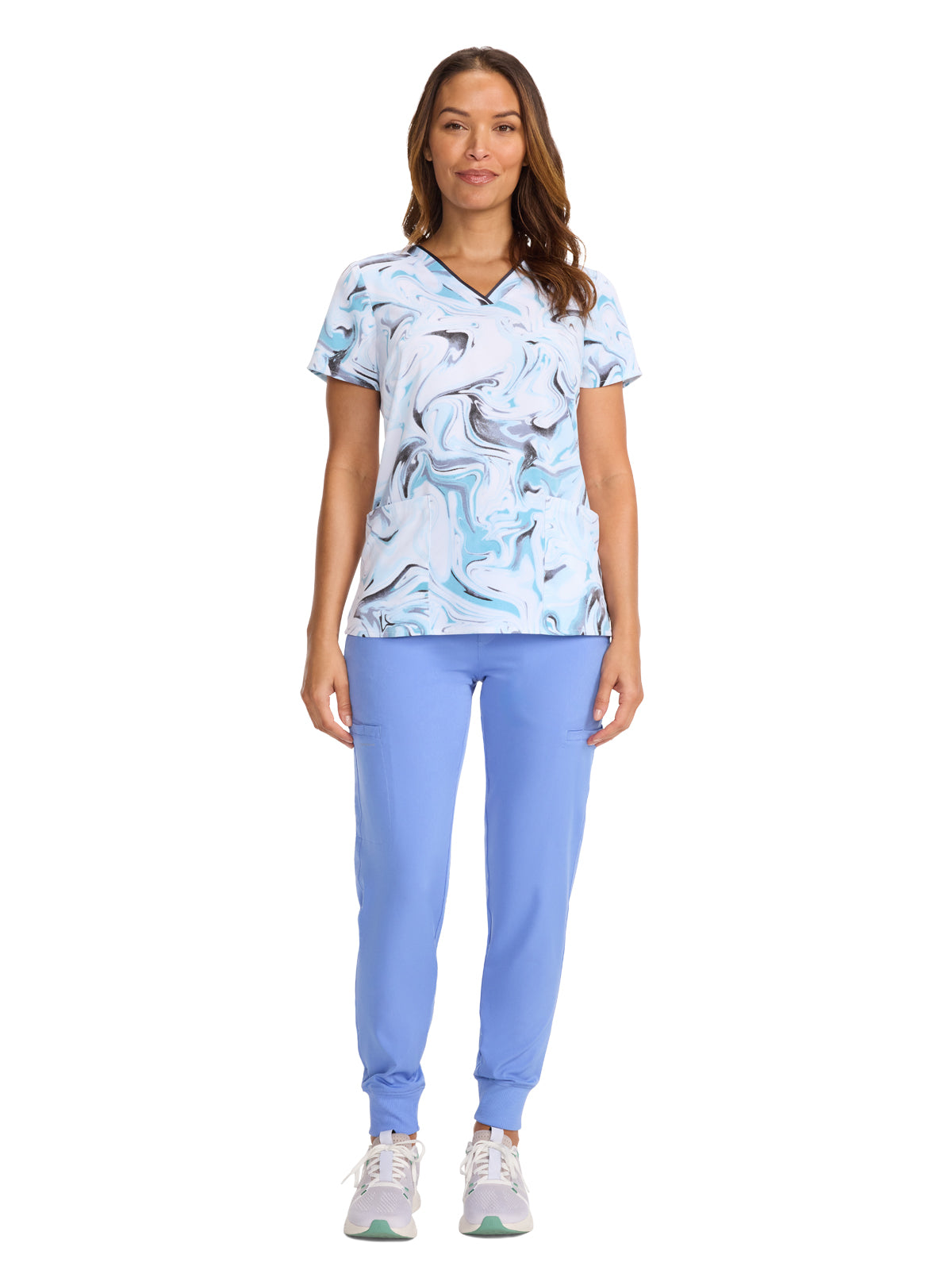 Women's V-Neck Print Top - 2266 - Washed Marble