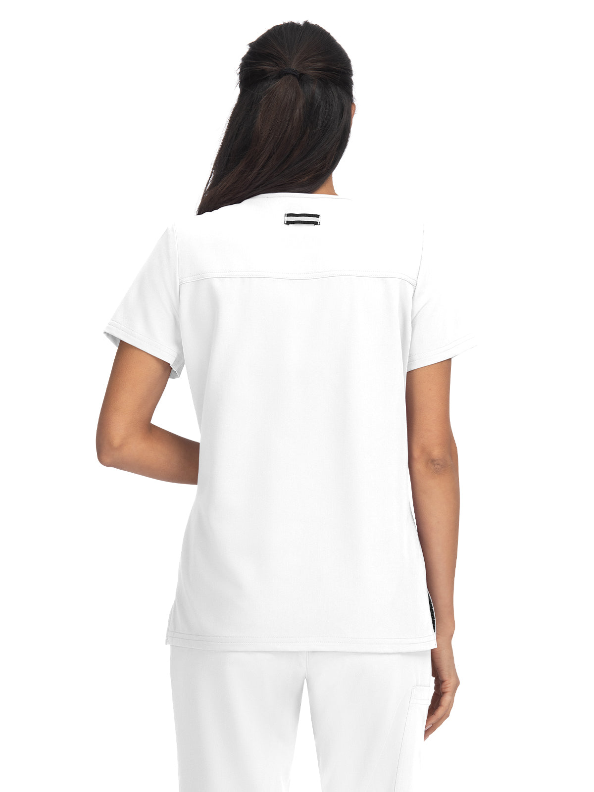 Women's 3-Pocket Wide V-Neck Stretch Hustle and Heart Top - 1019 - White