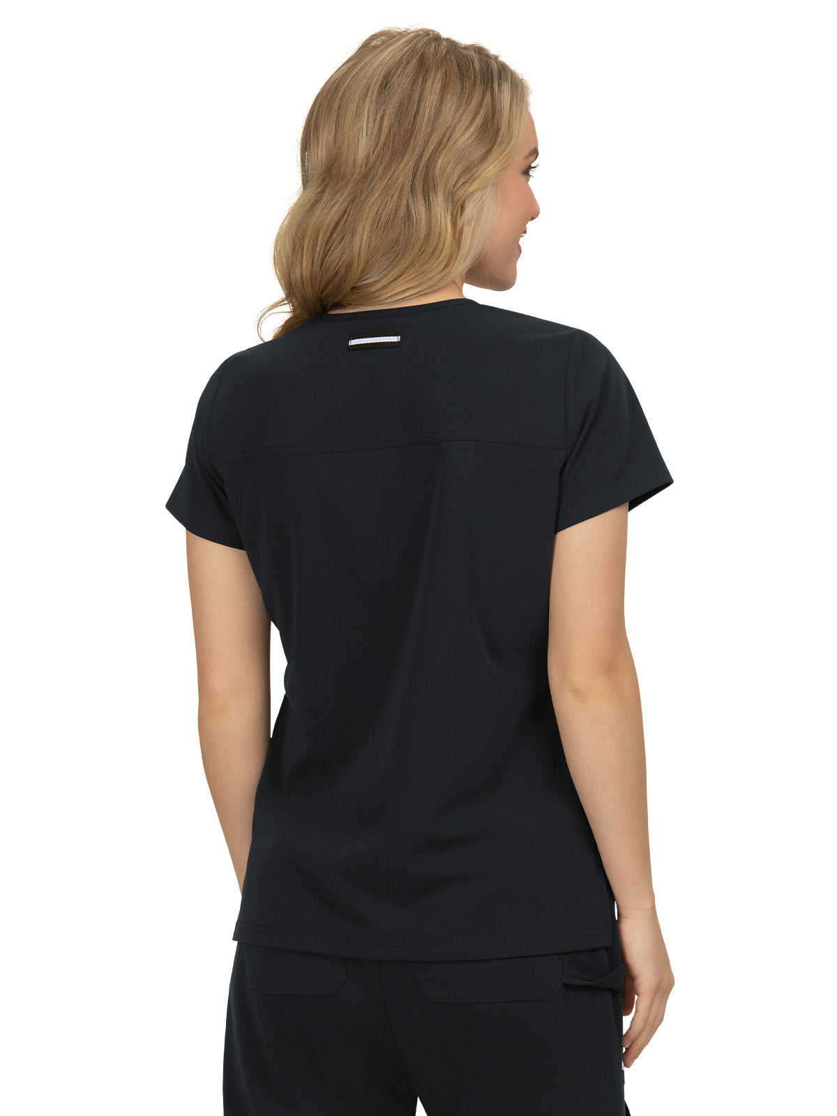 Women's 3-Pocket Wide V-Neck Stretch Hustle and Heart Top - 1019 - Black