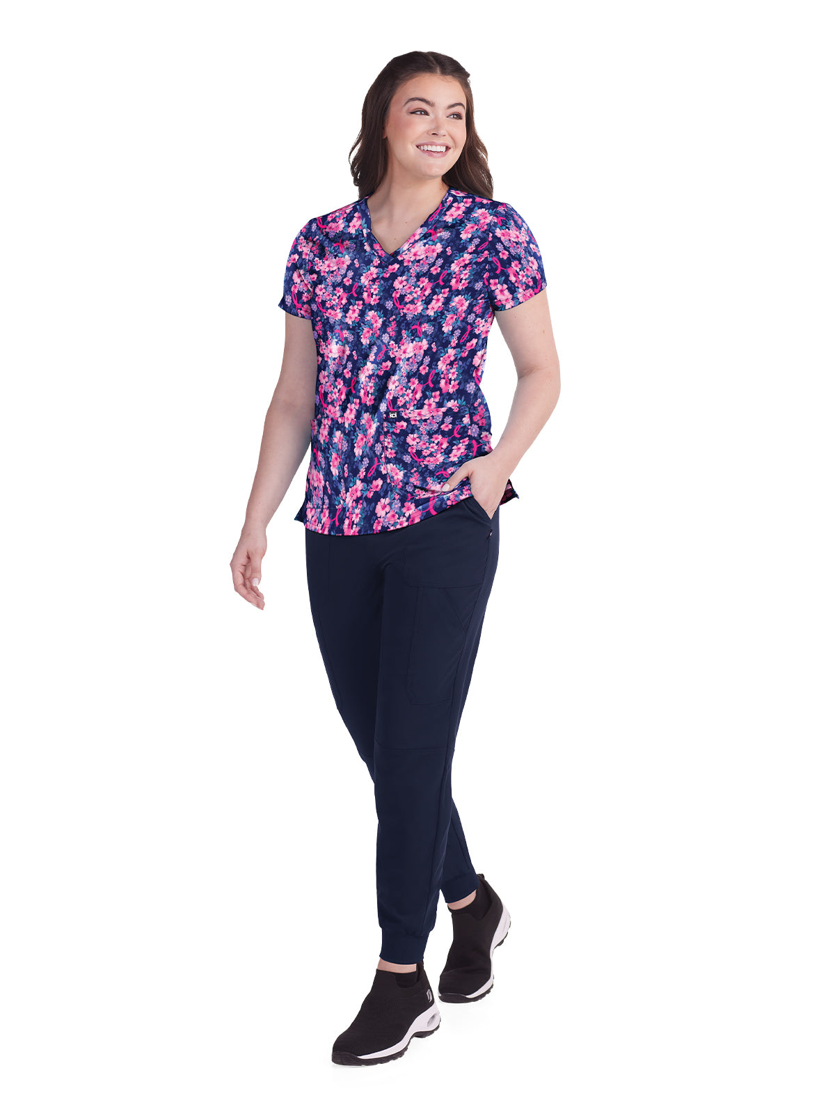 Women's 2-Pocket Breast Cancer Early Energy Top - 1029PRM - BCRF Sweet Blossom