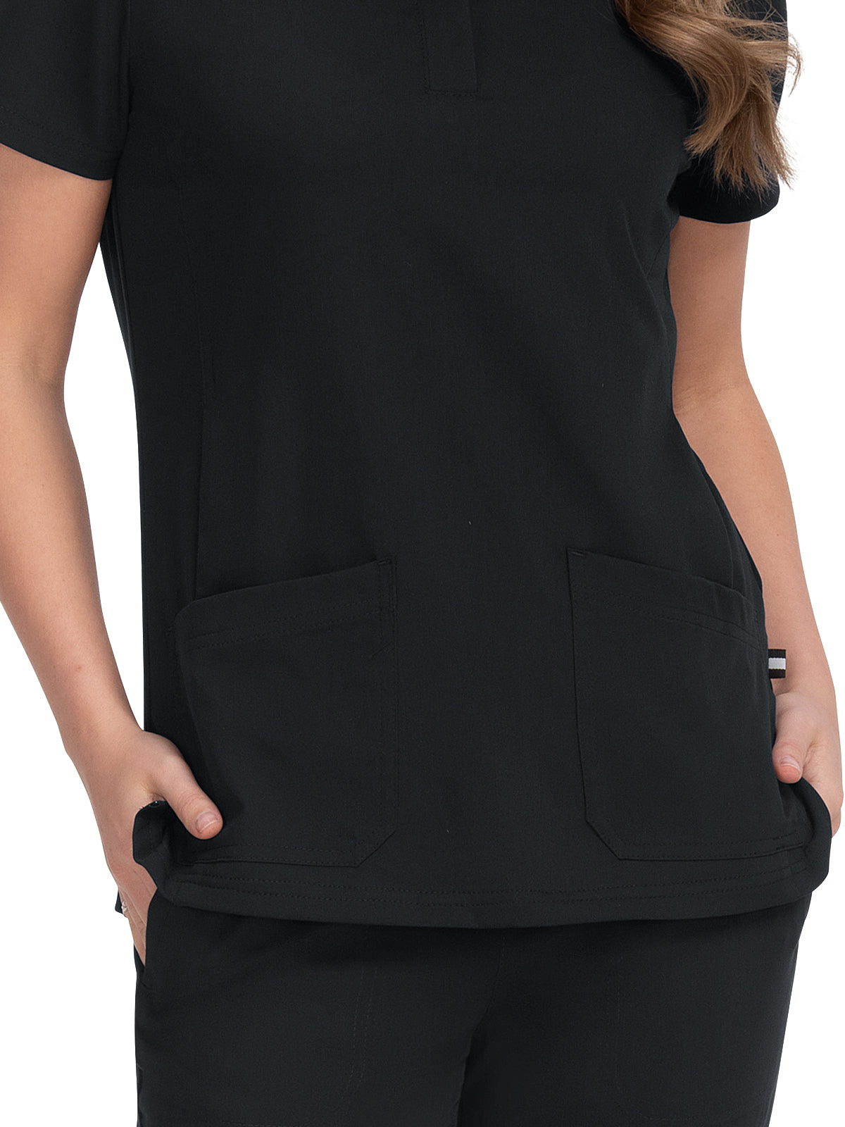 Women's 4-Pocket Zipper-Neck Mandarin Collar Driven Top - 1081 - Black