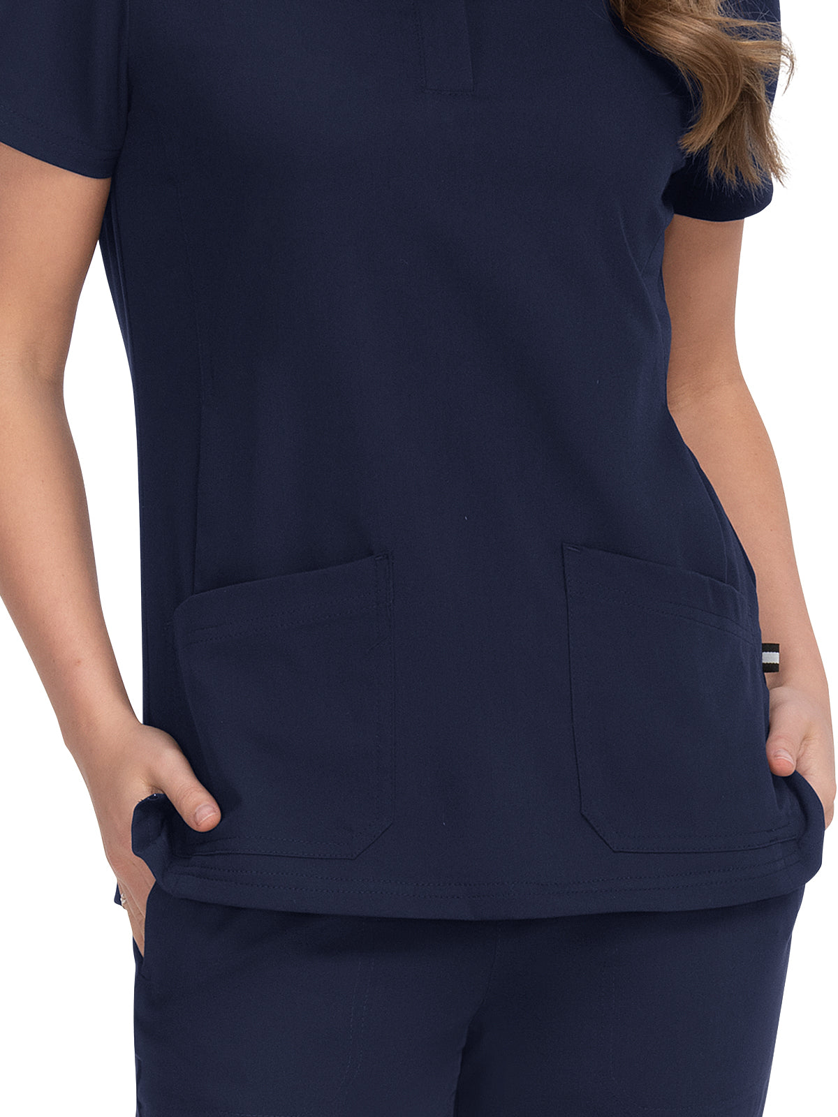 Women's 4-Pocket Zipper-Neck Mandarin Collar Driven Top - 1081 - Navy