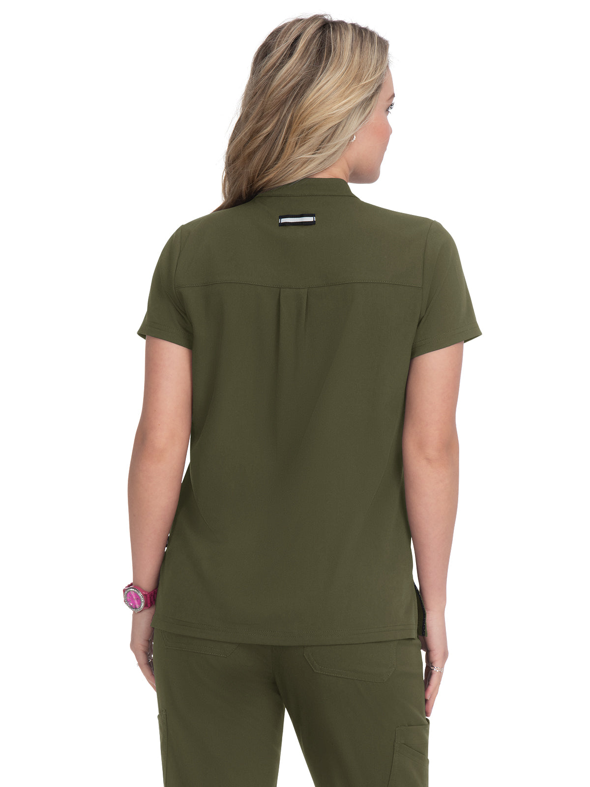 Women's 4-Pocket Zipper-Neck Mandarin Collar Driven Top - 1081 - Olive Green