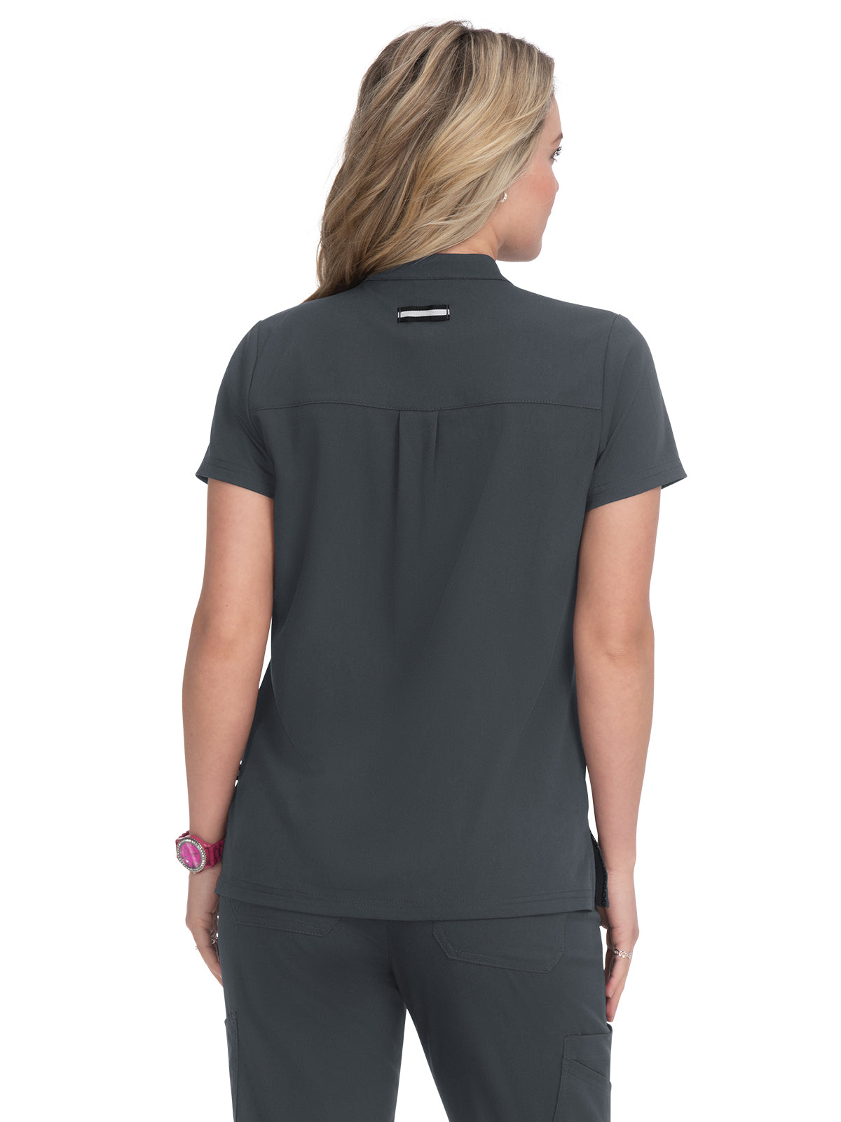 Women's 4-Pocket Zipper-Neck Mandarin Collar Driven Top - 1081 - Charcoal