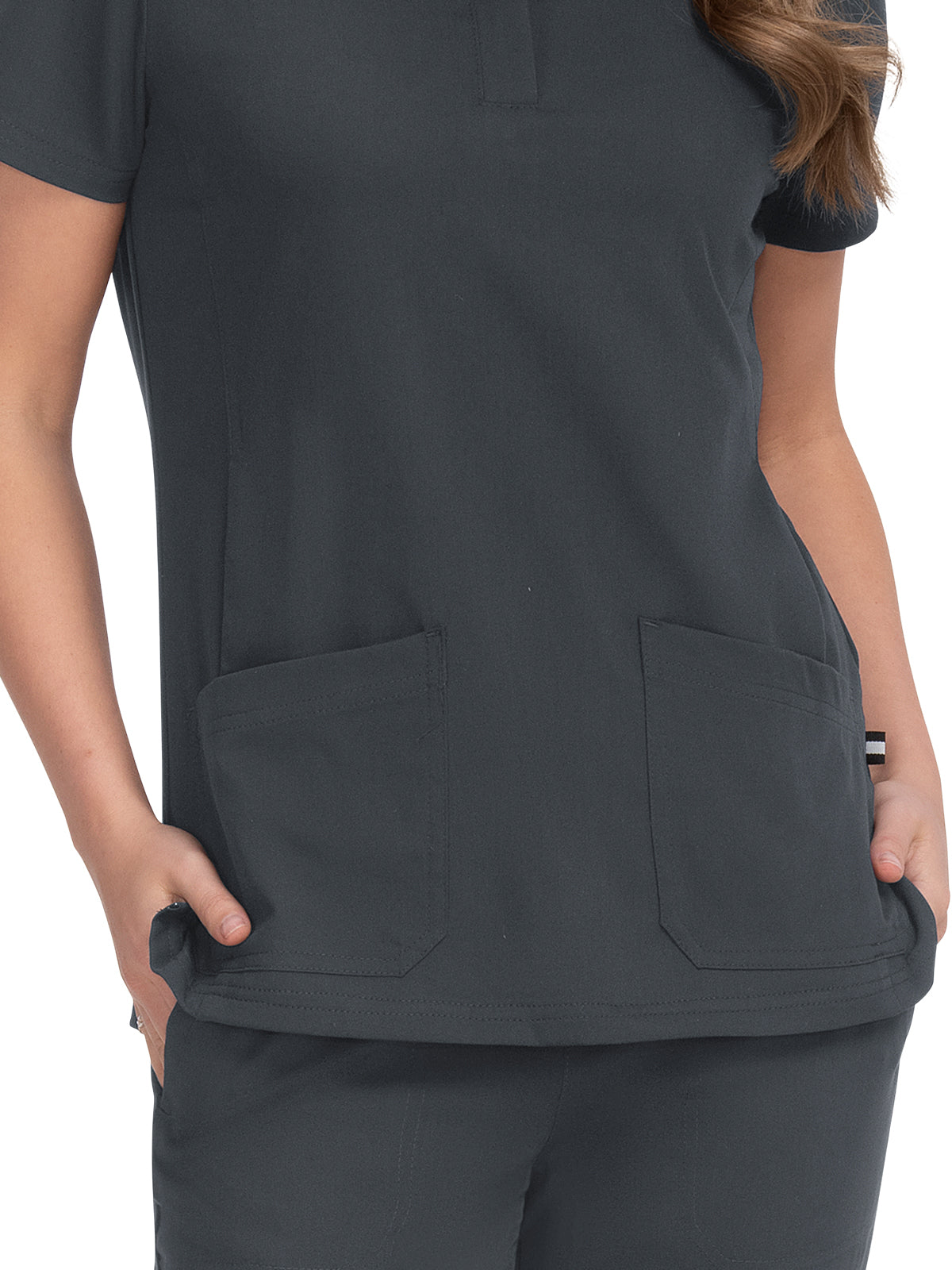 Women's 4-Pocket Zipper-Neck Mandarin Collar Driven Top - 1081 - Charcoal