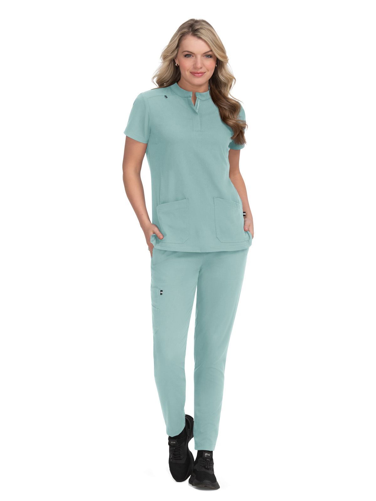 Women's 4-Pocket Zipper-Neck Mandarin Collar Driven Top - 1081 - Sage