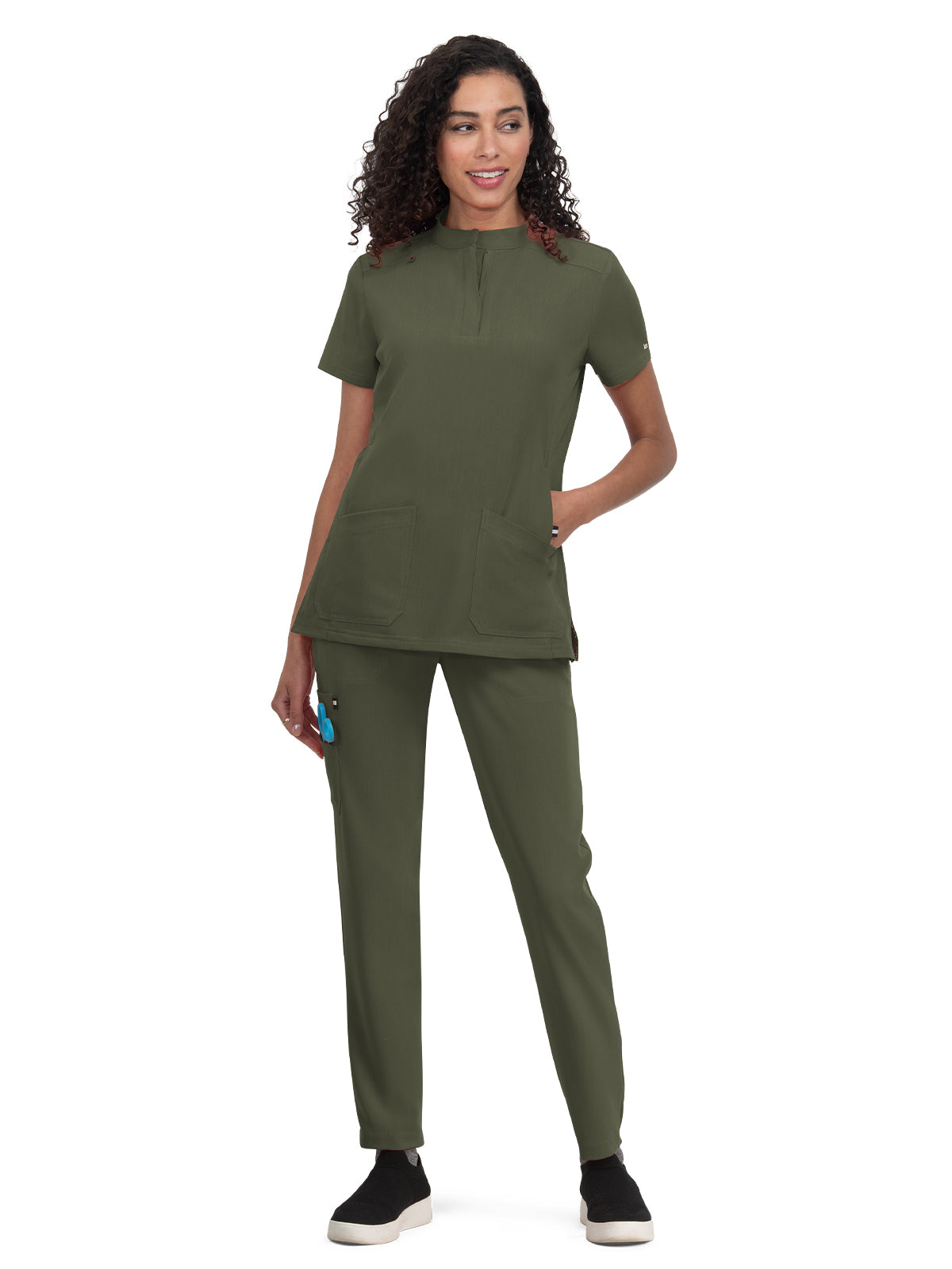 Women's 4-Pocket Zipper-Neck Mandarin Collar Driven Top - 1081 - Heather Olive