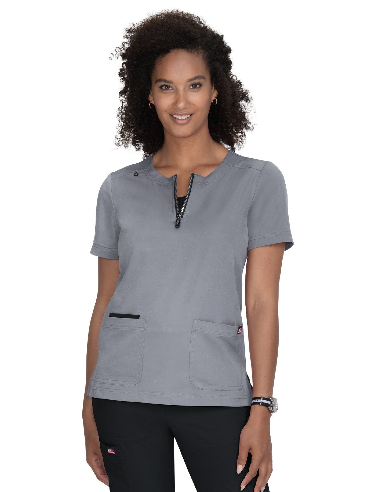 Women's 3-Pocket Zipper-Neck Performance Top - 1086 - Platinum Grey