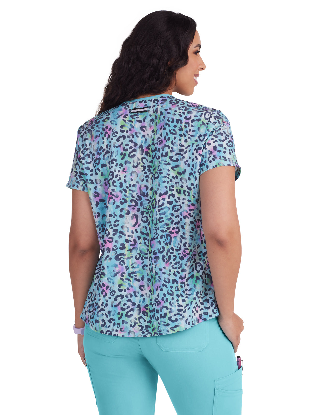 Women's 1-Pocket V-Neck Print Coming on Strong Top - 1108PR - Rainbow Leopard