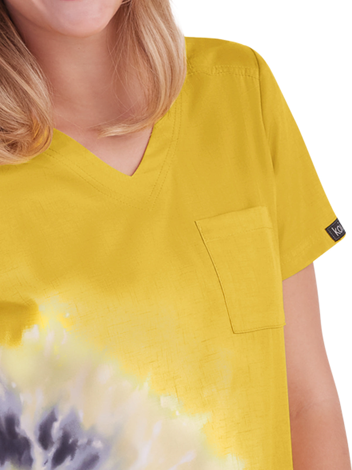 Women's Tie Dye V-Neck Stretch Lani Top - 1114PLM - Heather Mango Splash