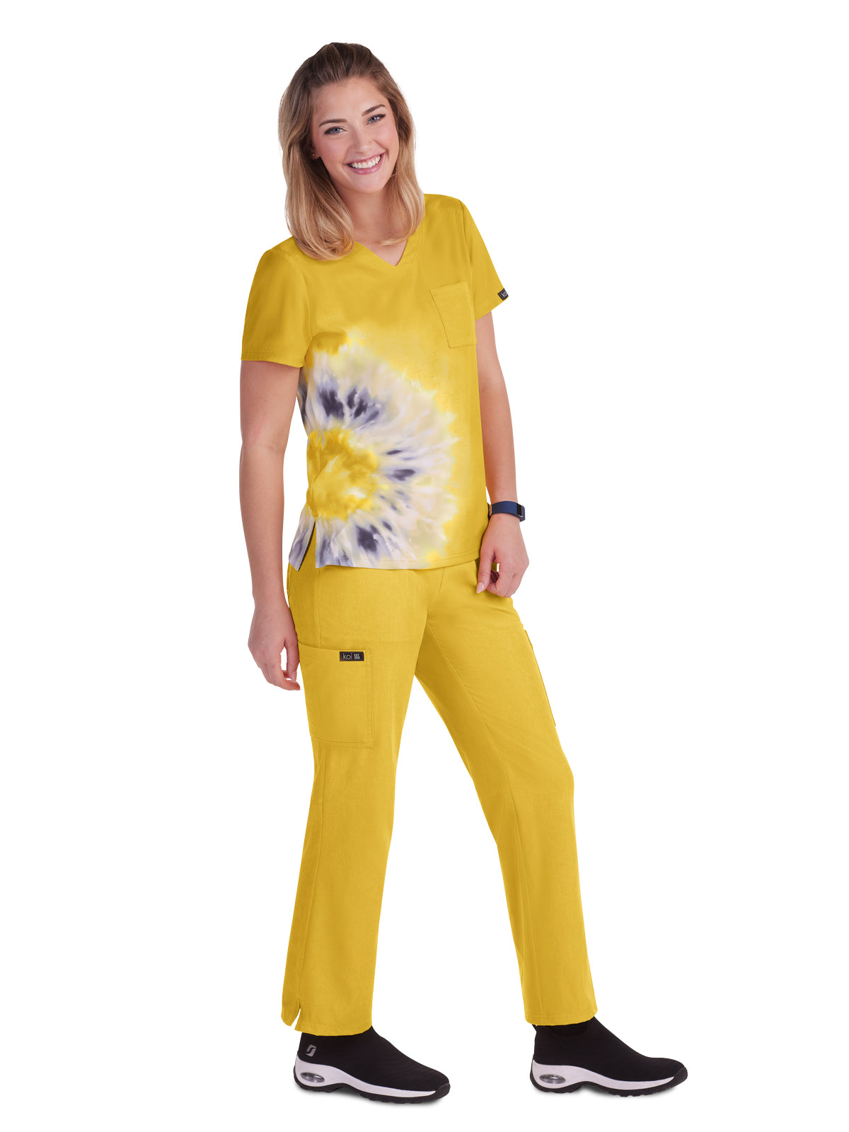 Women's Tie Dye V-Neck Stretch Lani Top - 1114PLM - Heather Mango Splash