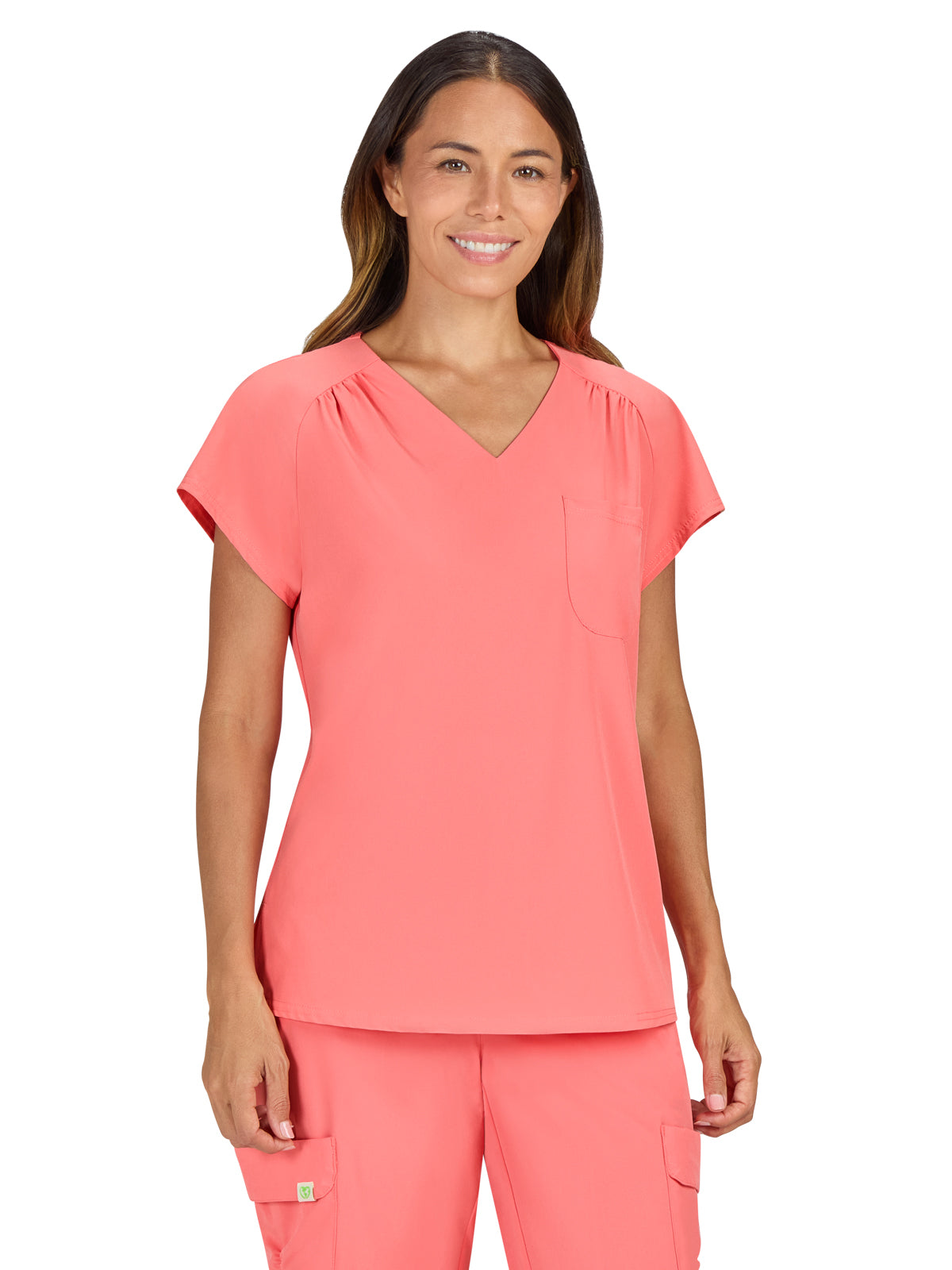 Women's 1-Pocket Heart-Shaped Neckline Eco-Friendly Kailani Top - 1118 - Sunset Coral