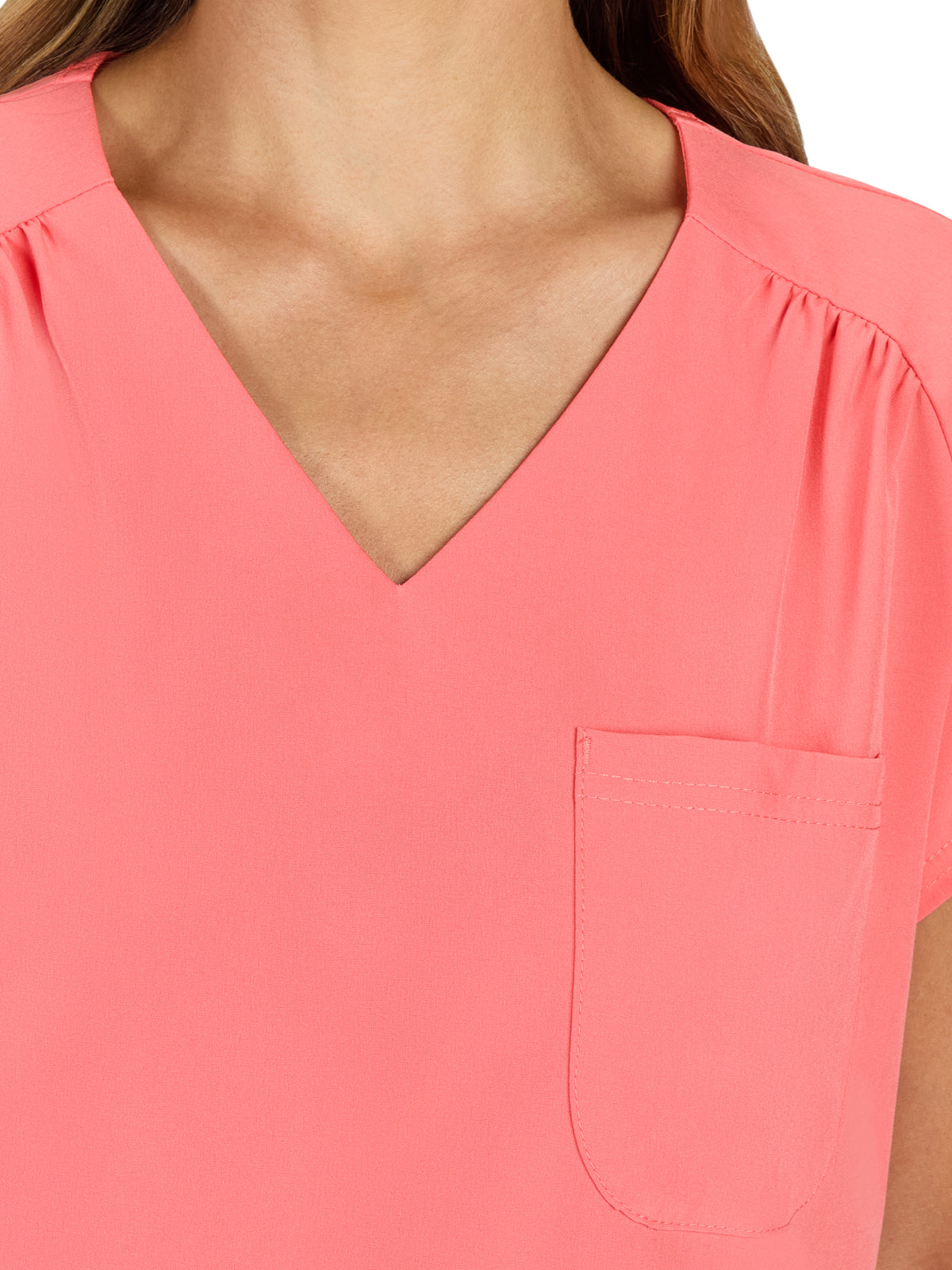 Women's 1-Pocket Heart-Shaped Neckline Eco-Friendly Kailani Top - 1118 - Sunset Coral