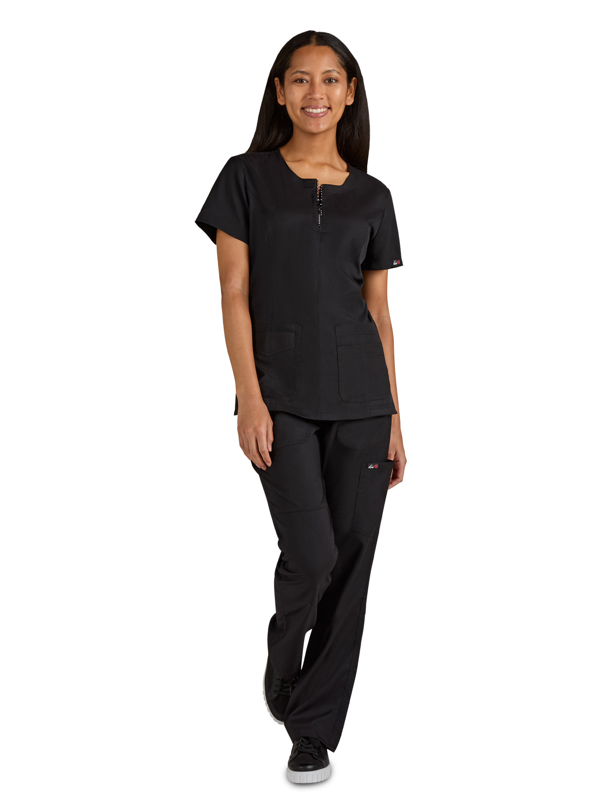 Women's Limited Edition Rhinestone Zipper Neck Serenity Top - 1123L - Black