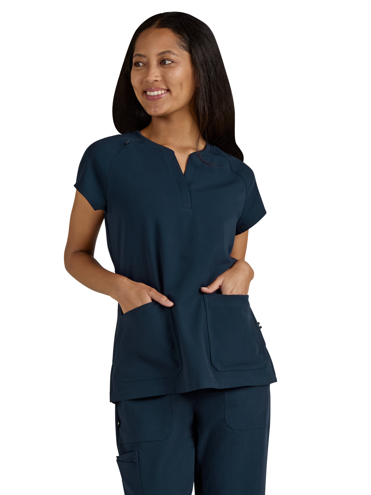 Women's Split-Neck 3-Pocket We Have Heart Top - 1124 - Navy