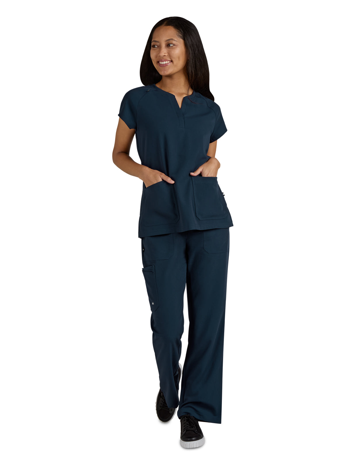Women's Split-Neck 3-Pocket We Have Heart Top - 1124 - Navy
