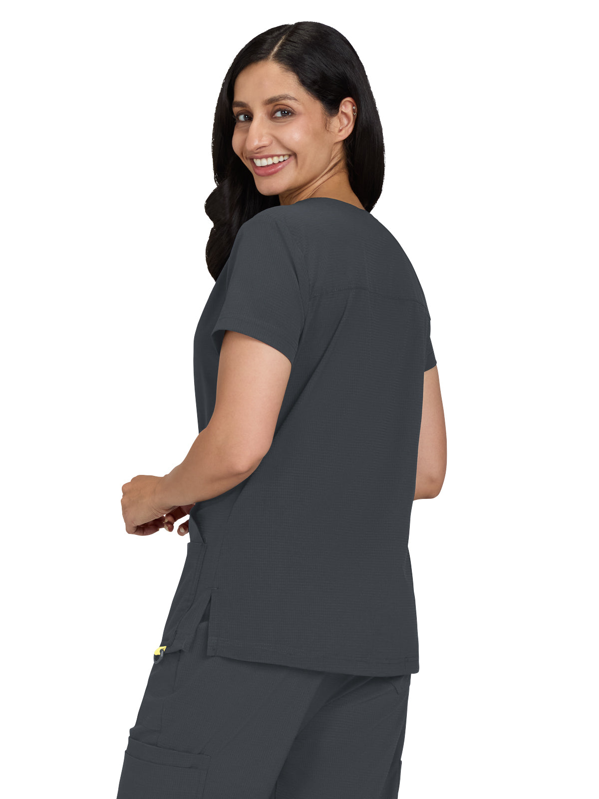 Women's Ribbed V-Neck 4-Pocket Sari Top - 1129 - Charcoal