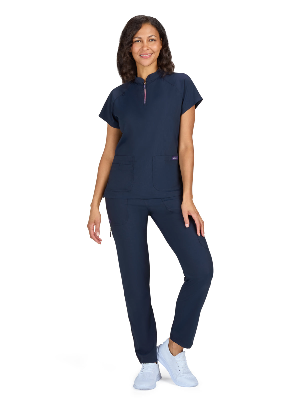 Women's 4-Pocket Ombre Zipper Neck Limited Edition Rena Top - 1130L - Navy