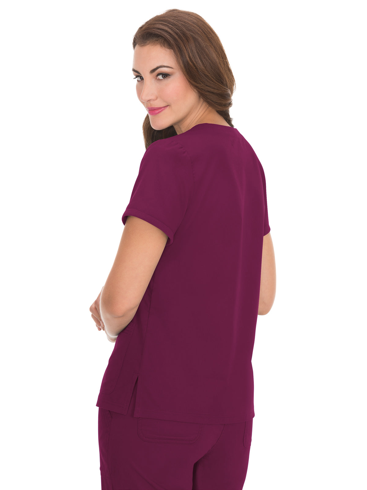 Women's 3-Pocket Soft Rib Trim V-Neck Nicole Top - 247 - Wine
