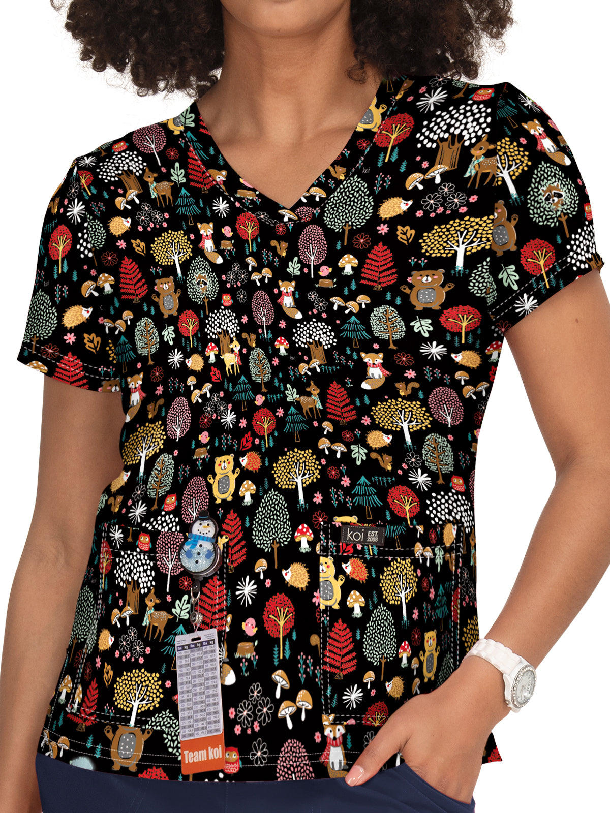 Women's Athletic-Inspired, Breathable Mesh Leslie Top - 384PR - Woodland Creatures