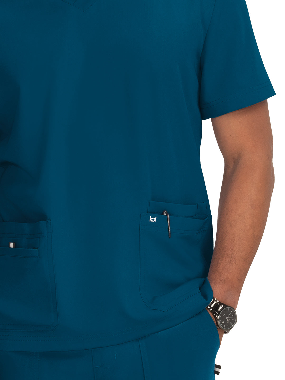 Men's 4-Pocket V-Neck Free To Be Top - 672 - Caribbean Blue
