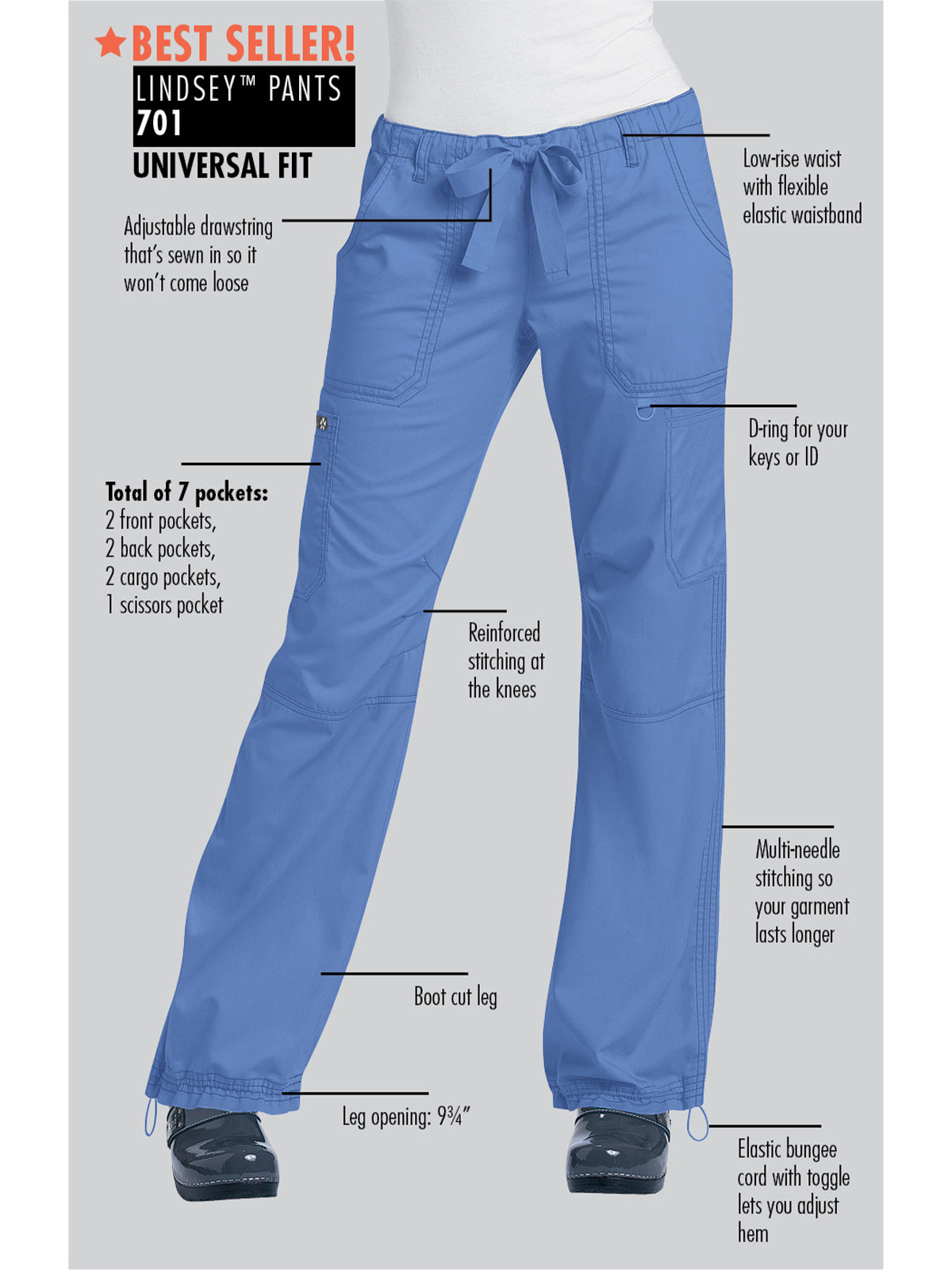 Women's 7-Pocket Adjustable Drawstring Lindsey Cargo Pant - 701 - Ruby