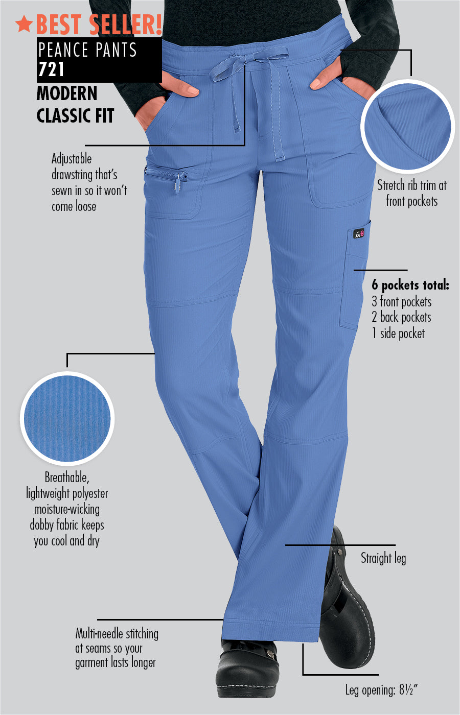 Women's 6-Pocket Stretch Peace Pant - 721 - True Ceil