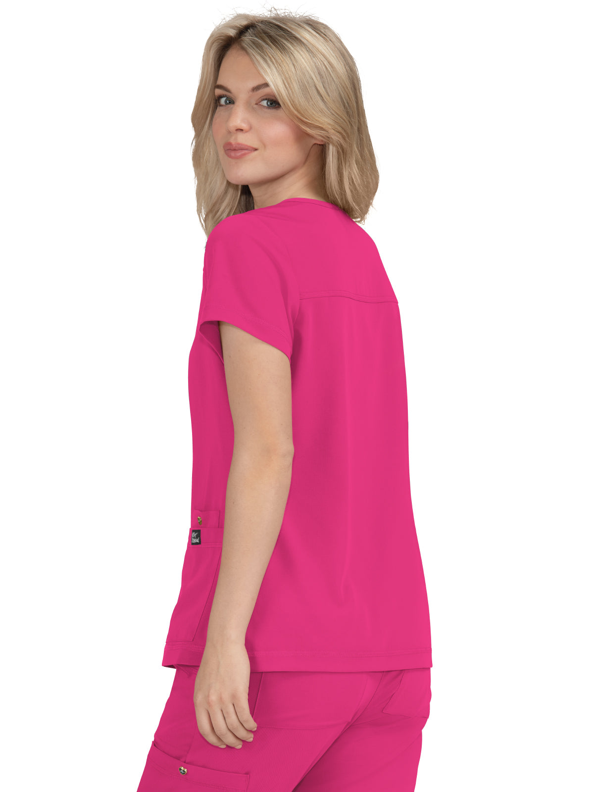 Women's 3-Pocket Snap-Button Placket V-Neck Freesia Top - B101 - Flamingo