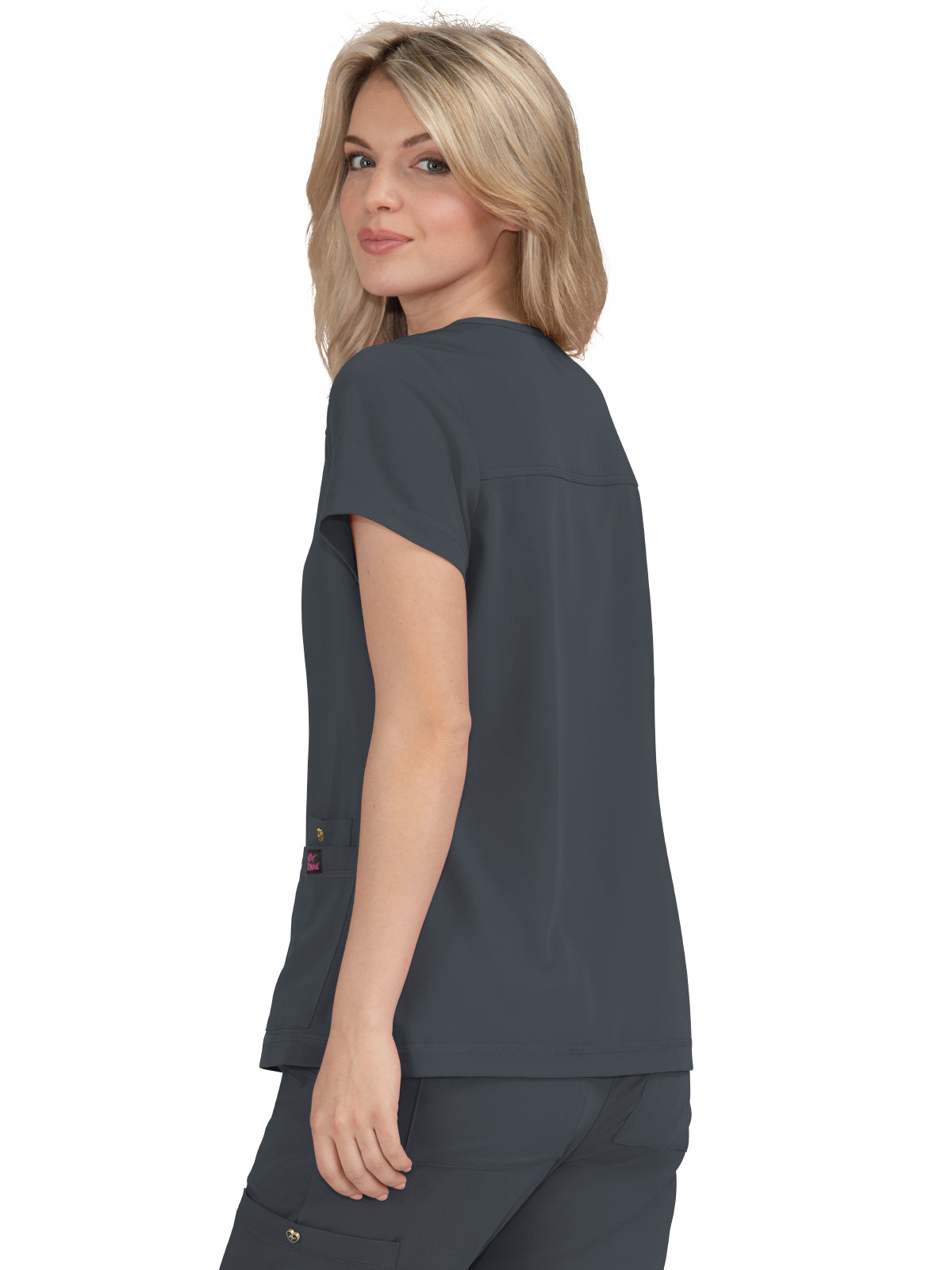 Women's 3-Pocket Snap-Button Placket V-Neck Freesia Top - B101 - Charcoal