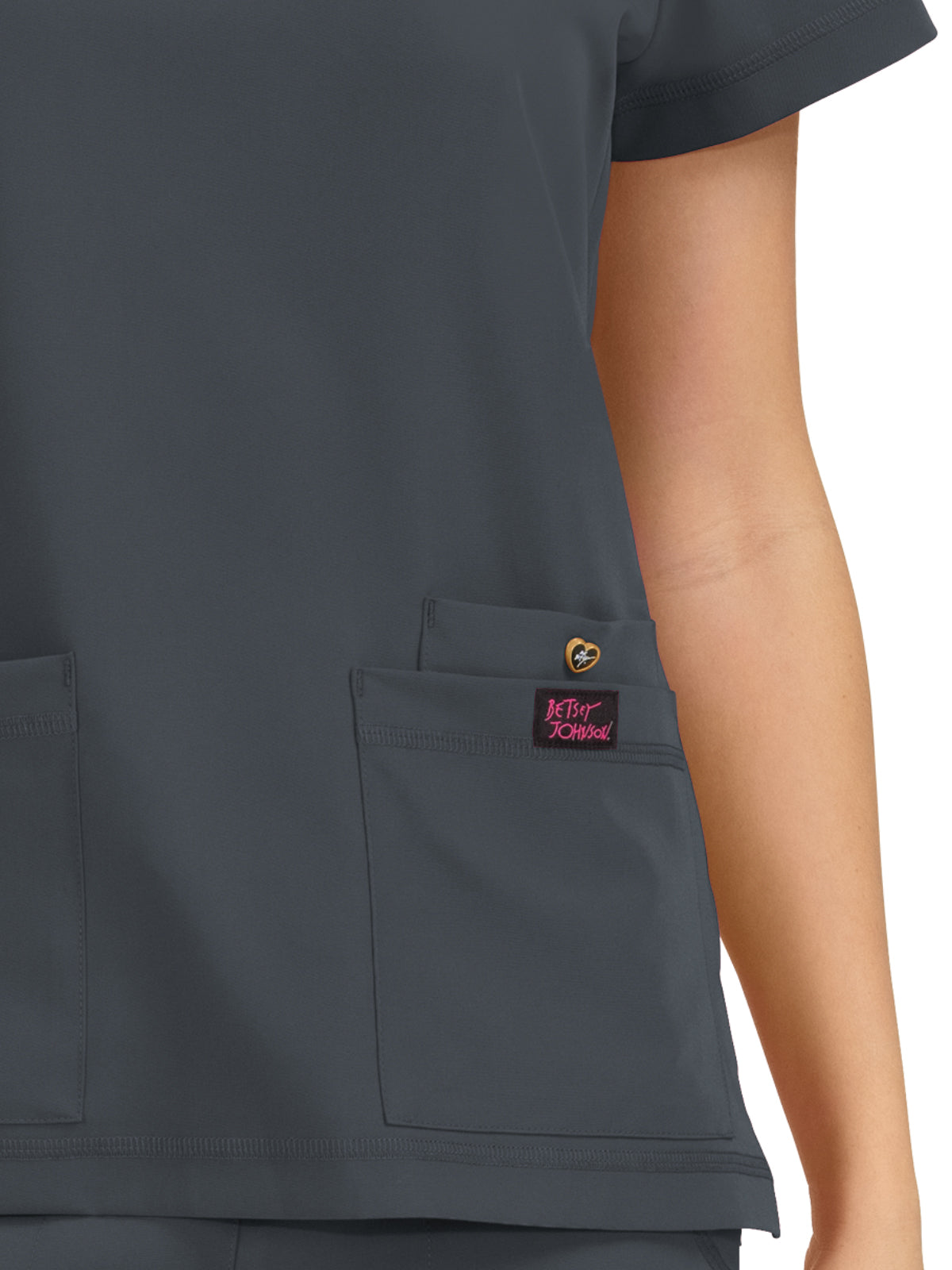 Women's 3-Pocket Snap-Button Placket V-Neck Freesia Top - B101 - Charcoal