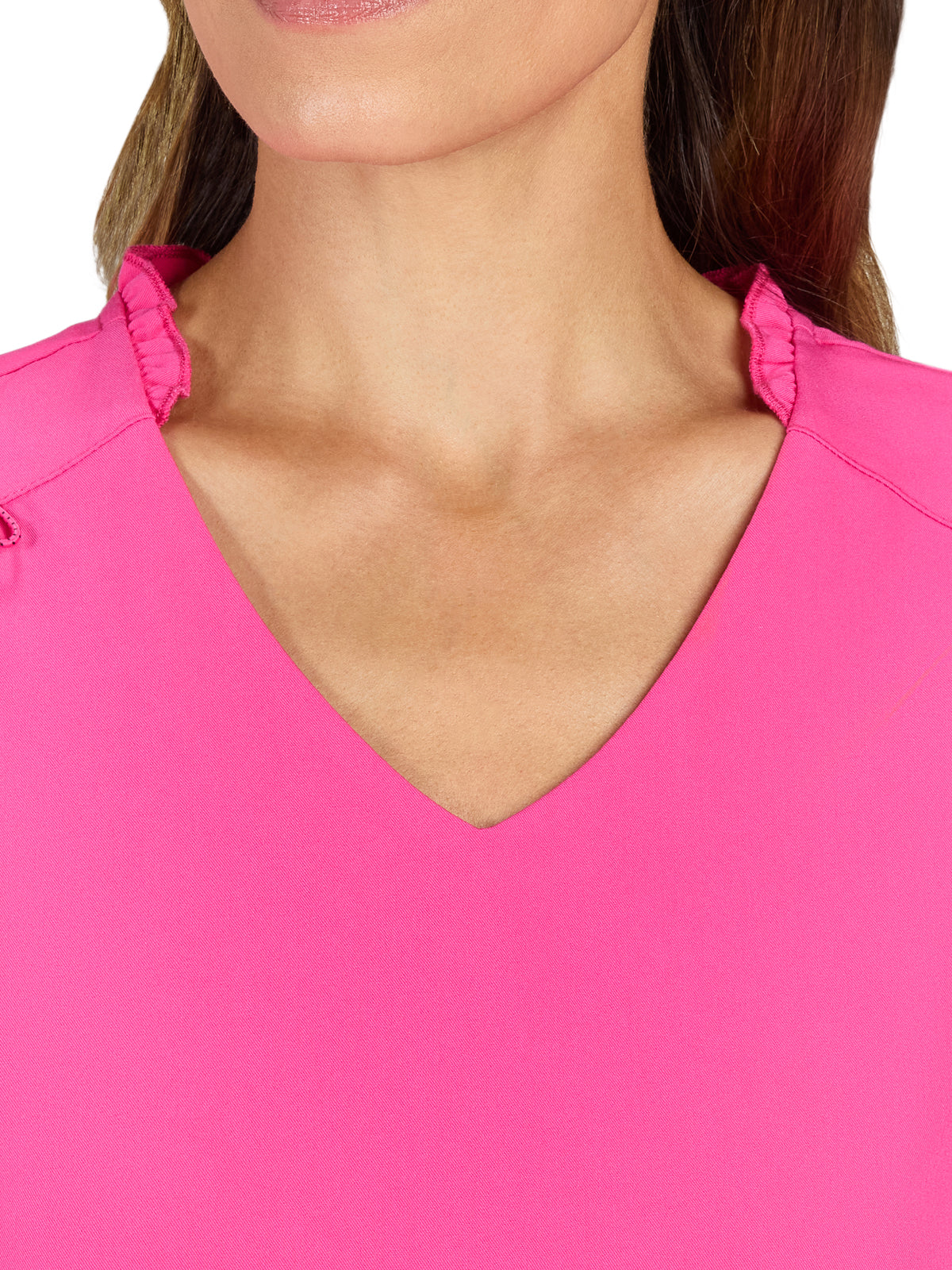 Women's 2-Pocket Ruffle Sleeve and Ruffle Collar Clary Top - B131 - Flamingo