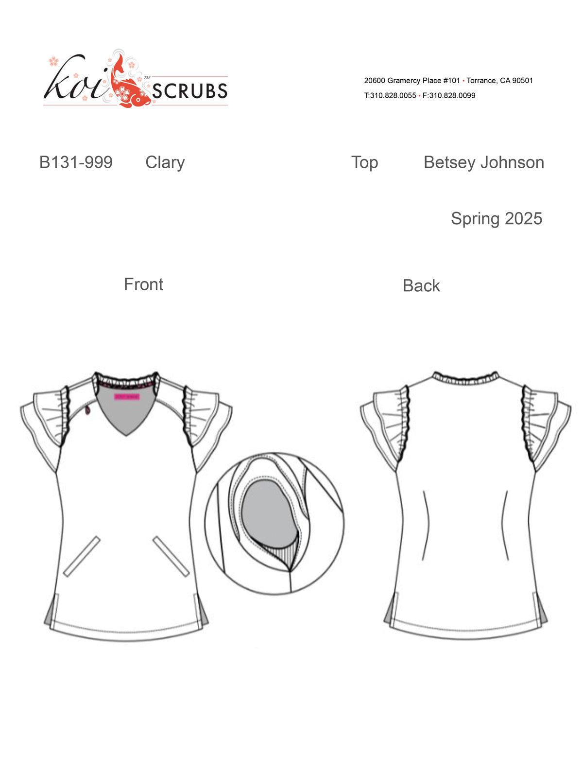 Women's 2-Pocket Ruffle Sleeve and Ruffle Collar Clary Top - B131 - Flamingo