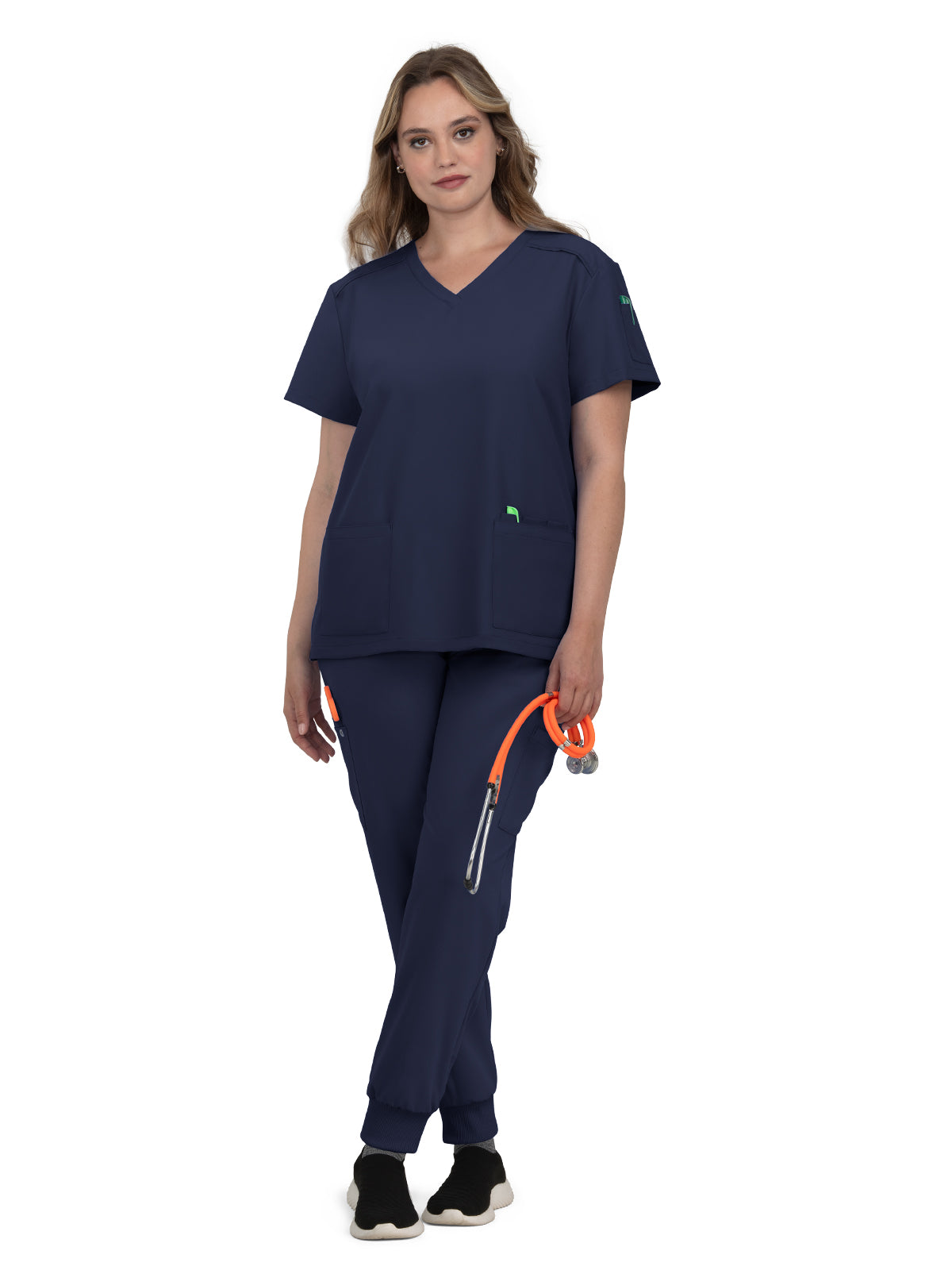 Women's 3-Pocket V-Neck Cardi Top - C101 - Navy