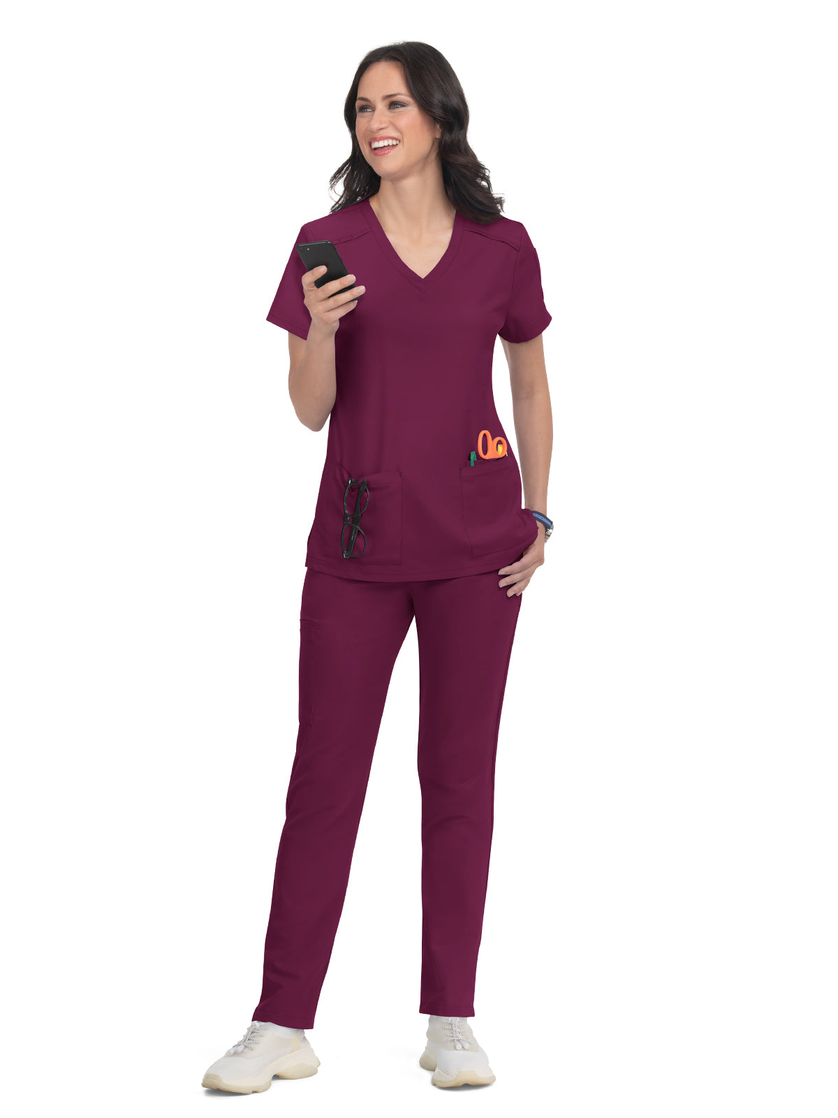 Women's 3-Pocket V-Neck Cardi Top - C101 - Wine