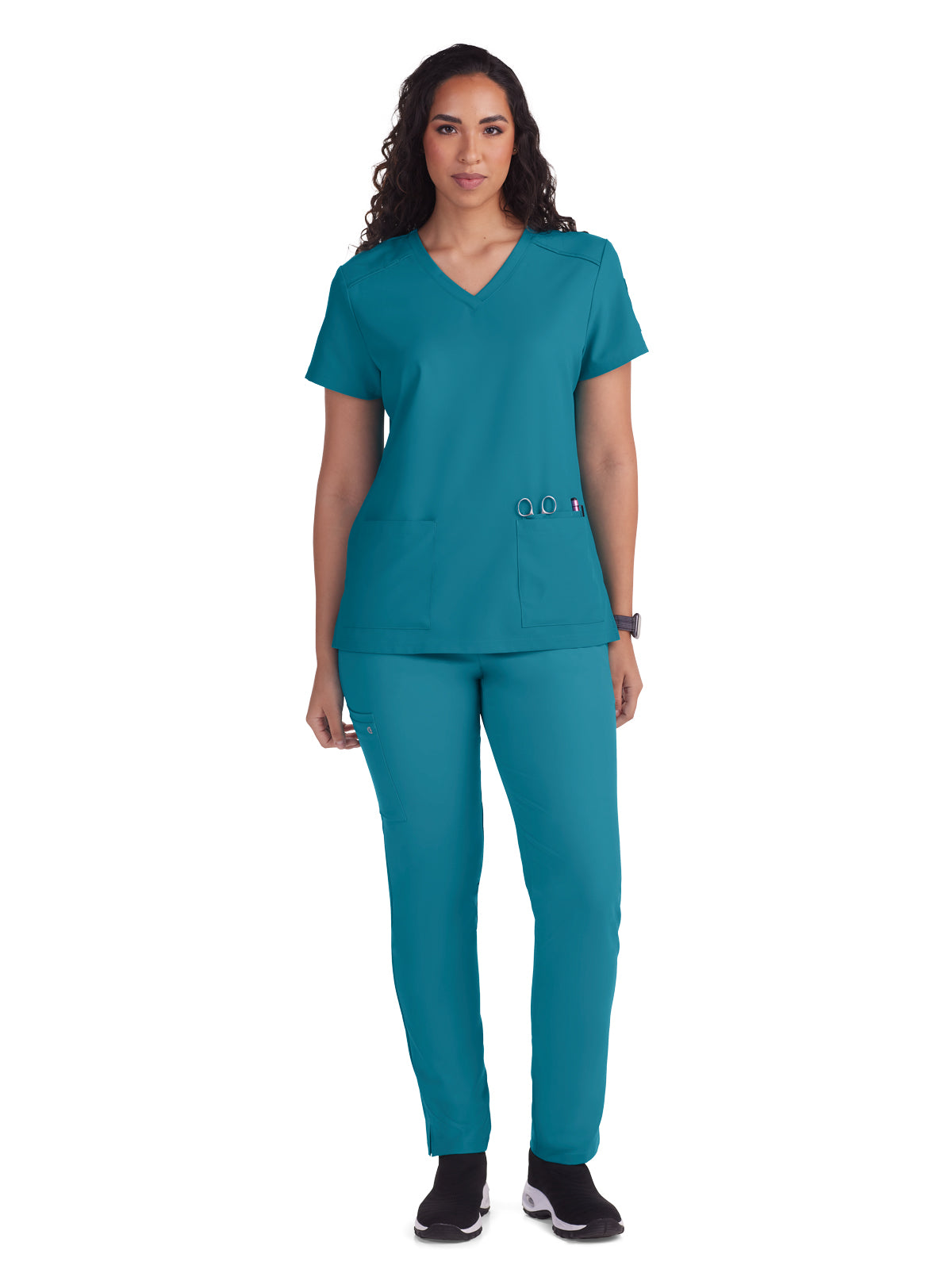 Women's 3-Pocket V-Neck Cardi Top - C101 - Teal