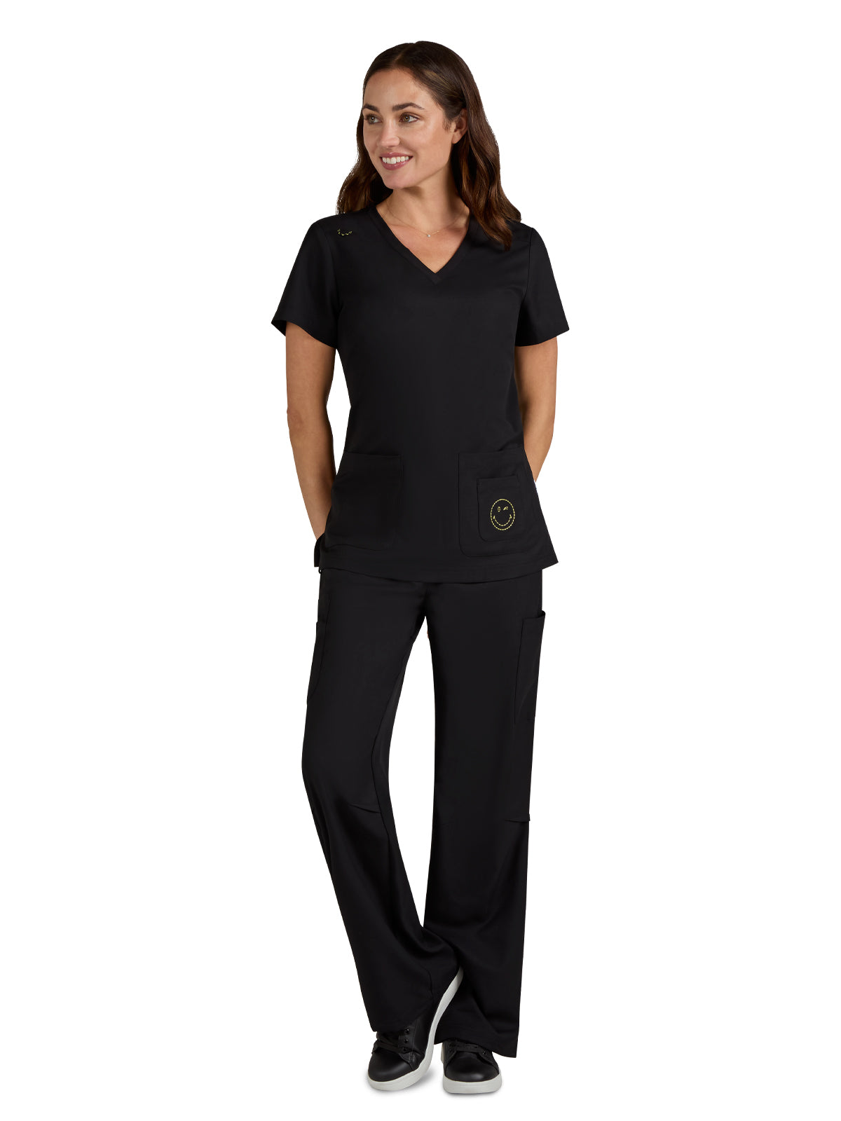 Women's 3-Pocket V-Neck Blissful Top - S101 - Black