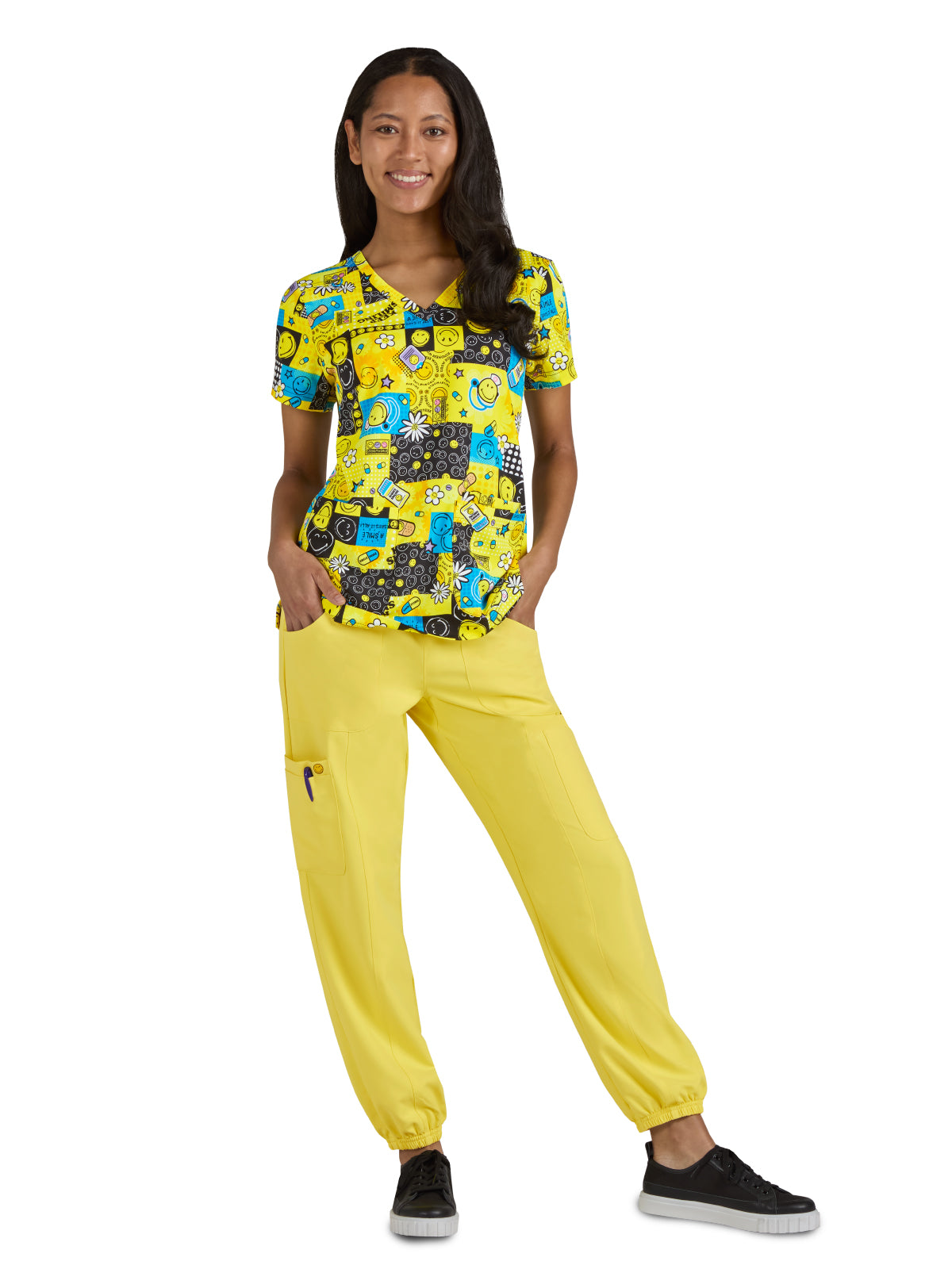 Women's Printed 3-Pocket V-Neck Adoring Top - S102PR - Keep Smiling