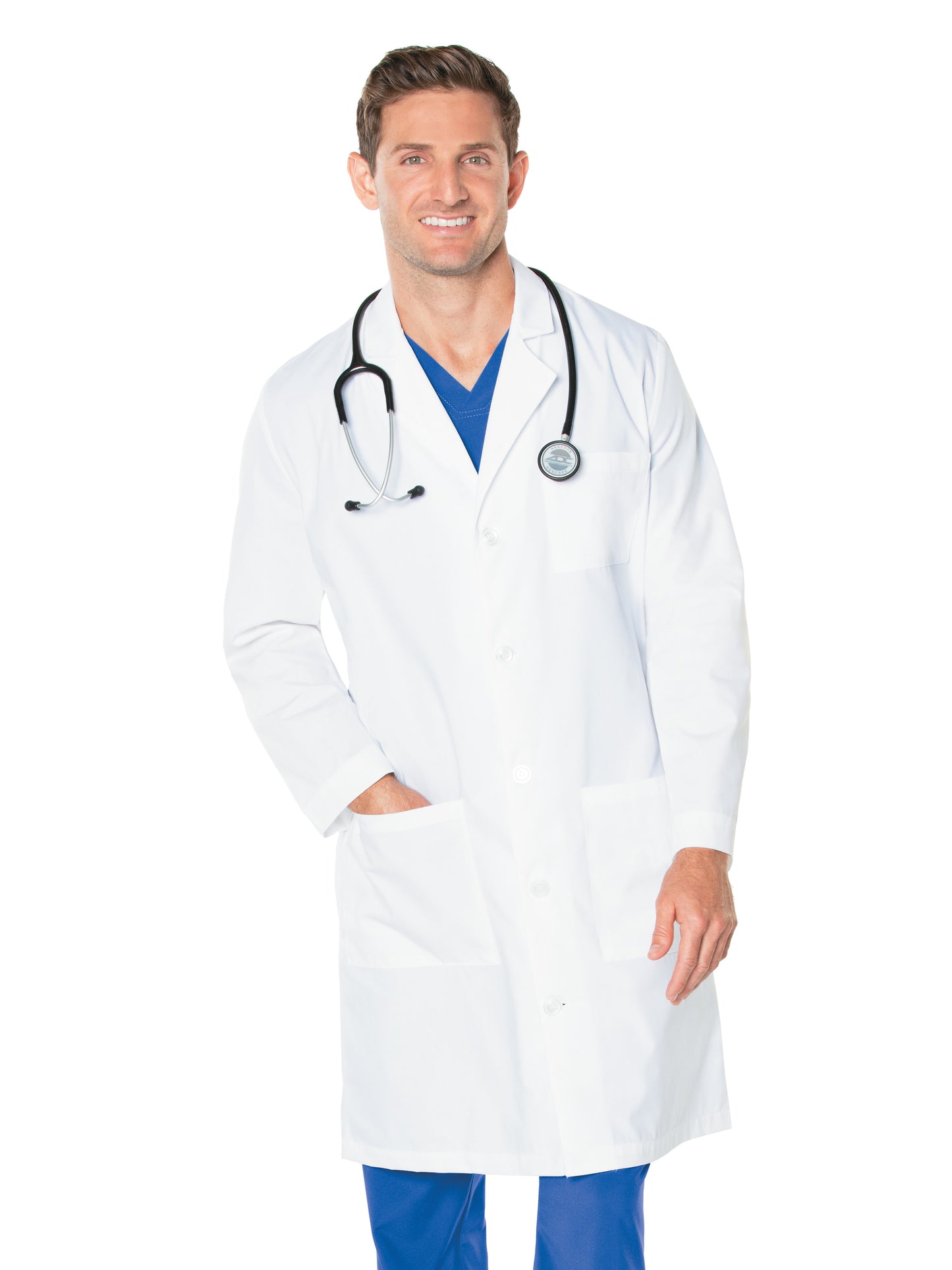 Men's Three-Pocket 41.5" Full-Length Lab Coat - 3145 - White
