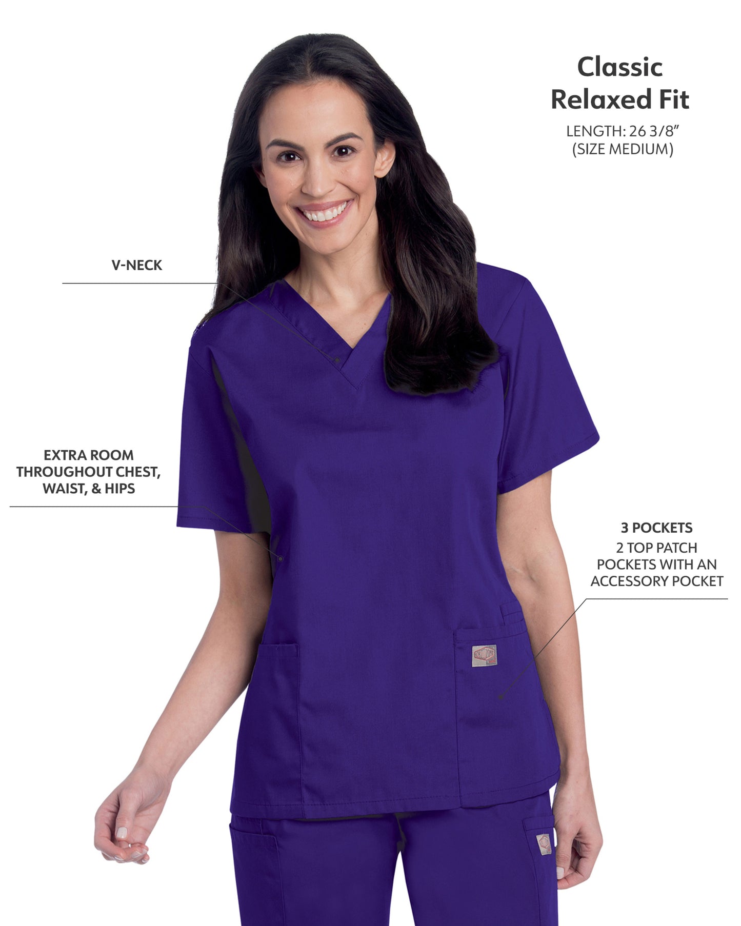 Women's 3-Pocket Clean Back V-Neck Top - 70221 - Grape