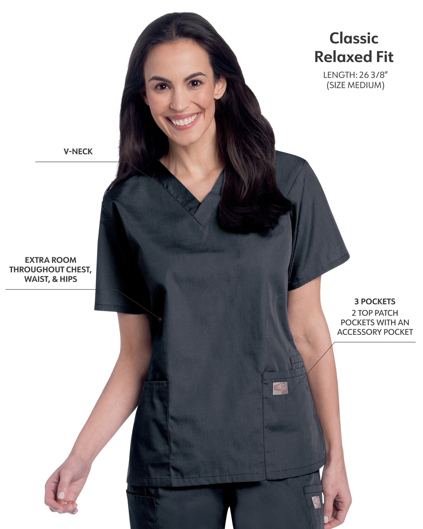 Women's 3-Pocket Clean Back V-Neck Top - 70221 - Graphite