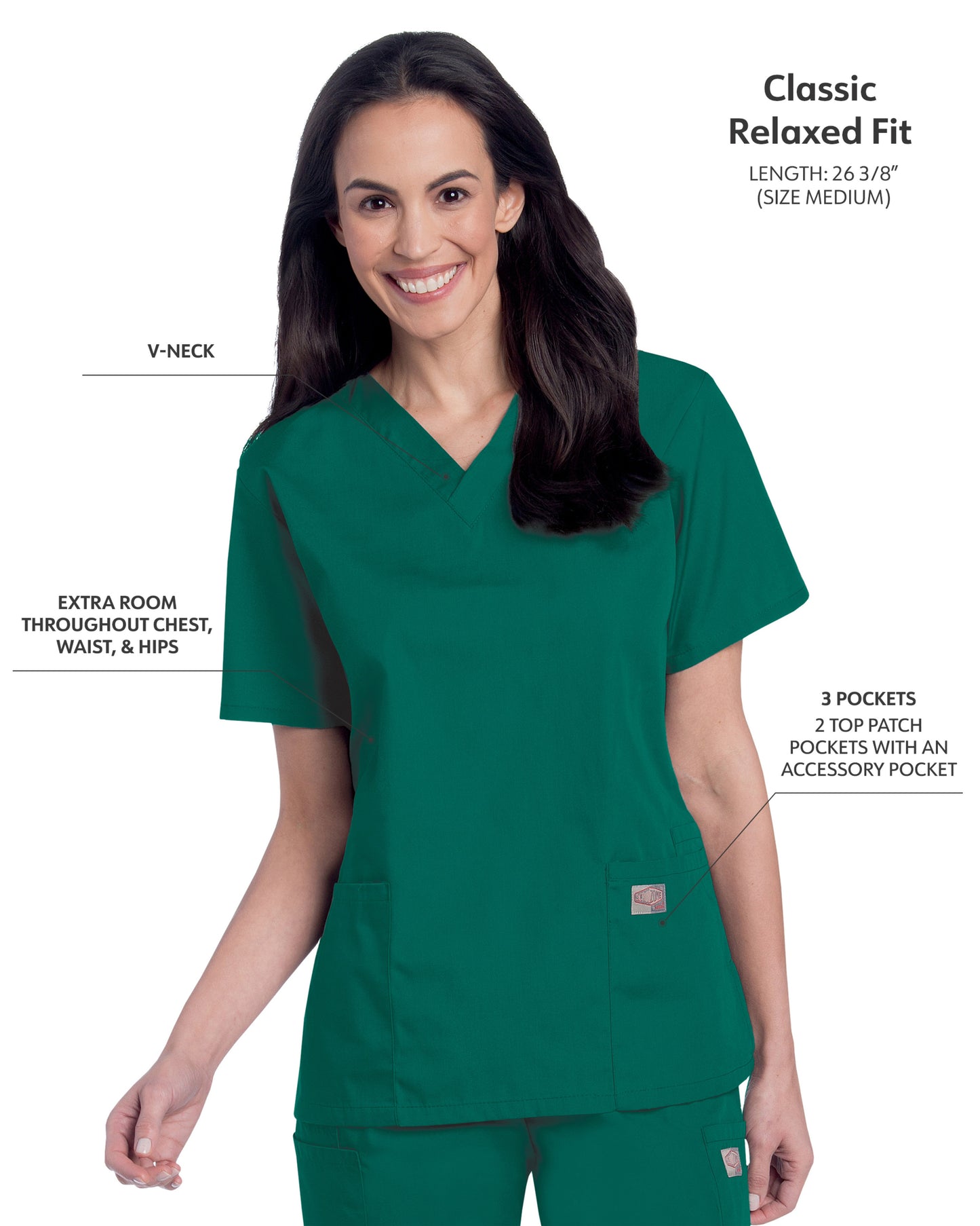 Women's 3-Pocket Clean Back V-Neck Top - 70221 - Hunter