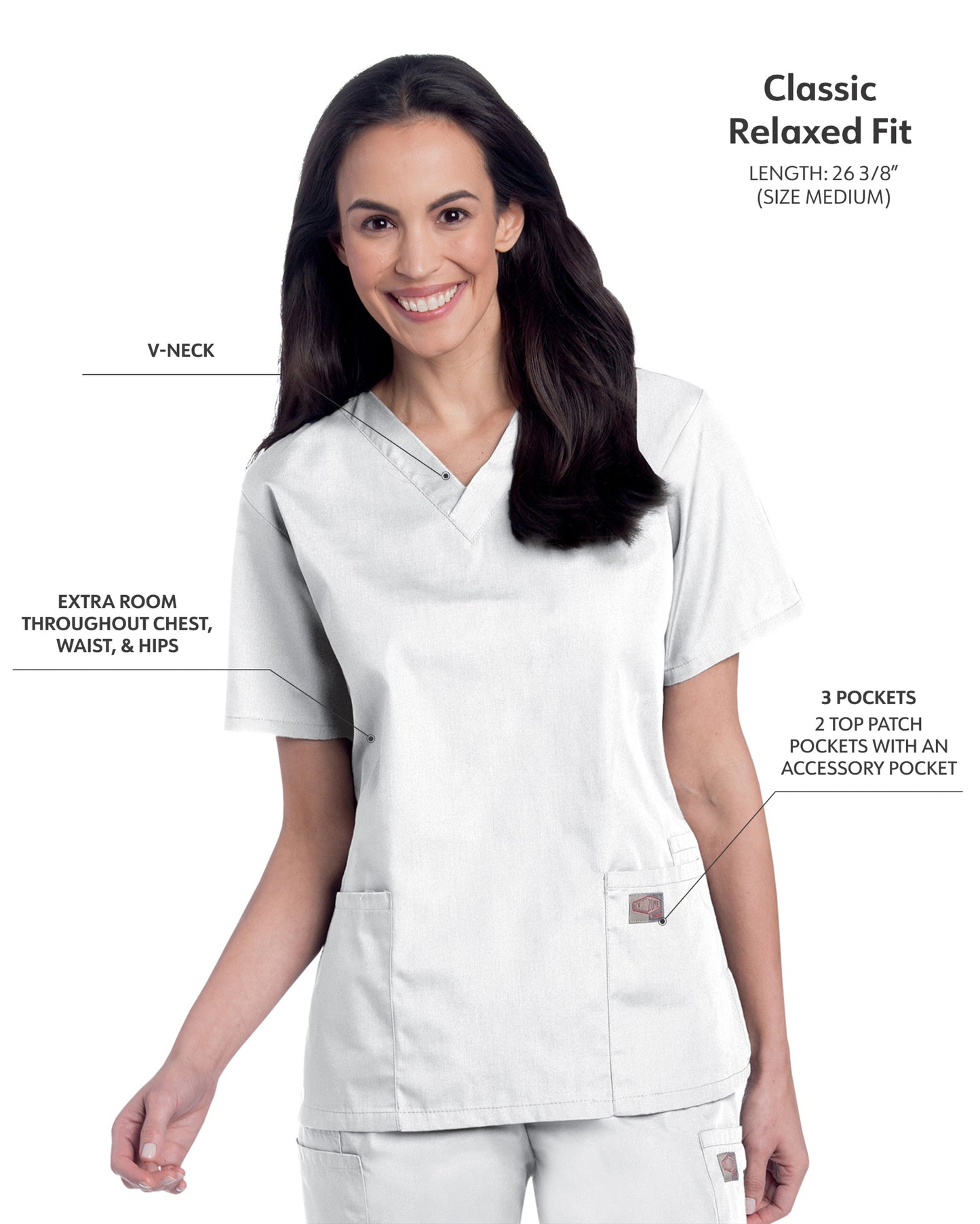 Women's 3-Pocket Clean Back V-Neck Top - 70221 - White