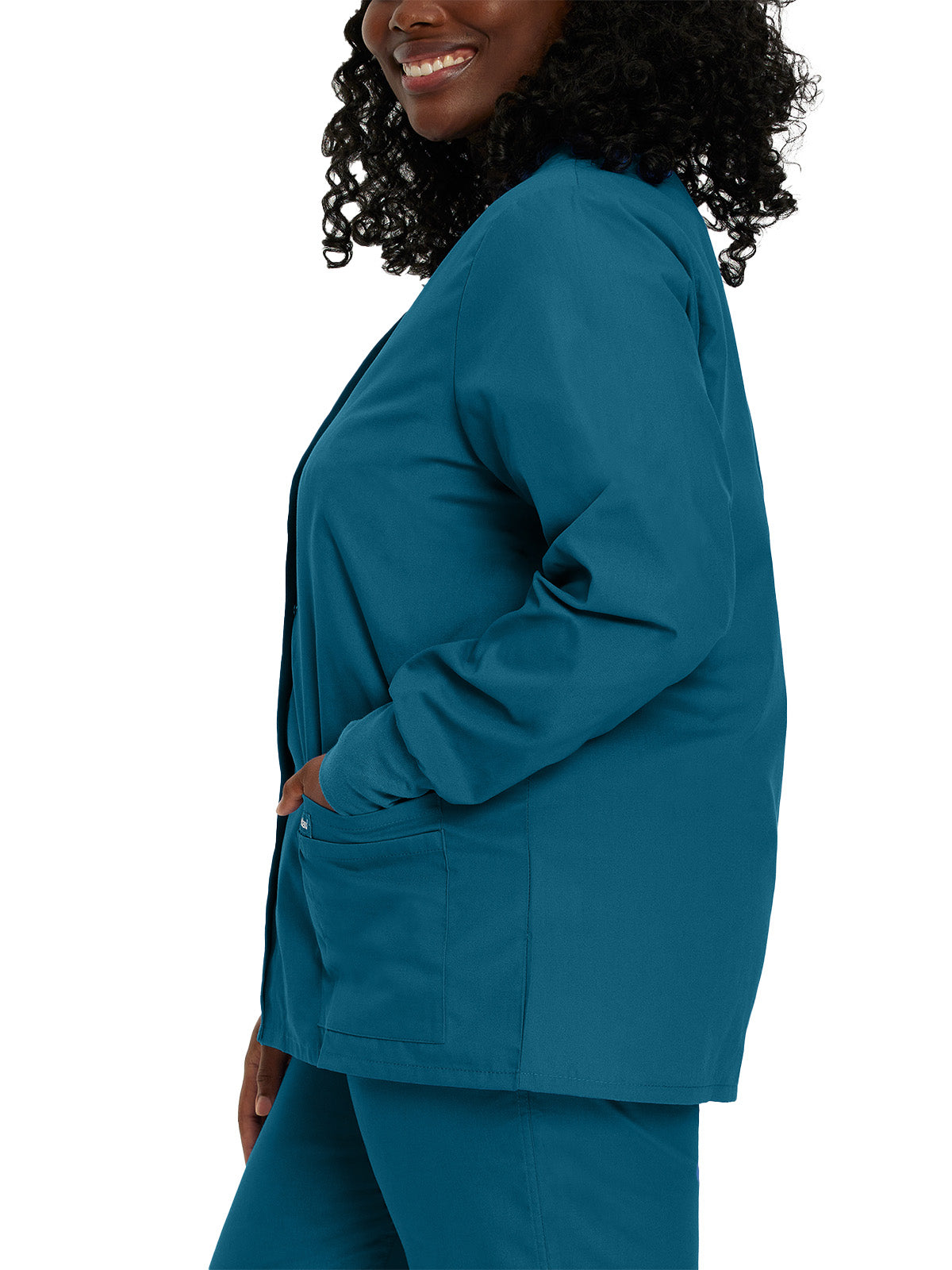 Women's 4-Pocket Crew Neck Warm-Up Jacket - 7525 - Caribbean Blue